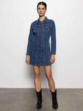 Sculpted Denim Mini Dress Royalty BondedShoulder