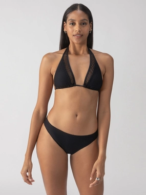 High Stretch Fabric Sea Crochet Halter Tall Tri Bikini Top Black