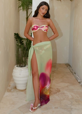 Low Tide Sarong Maxi Skirt - Green Tropical Tagless Comfort
