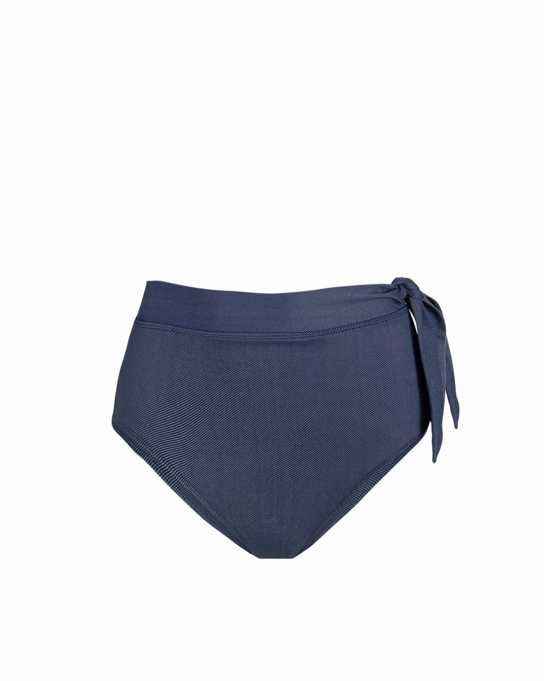 Side Tie High Waist Bottom In Indigo Twill Moisture Wicking Lining