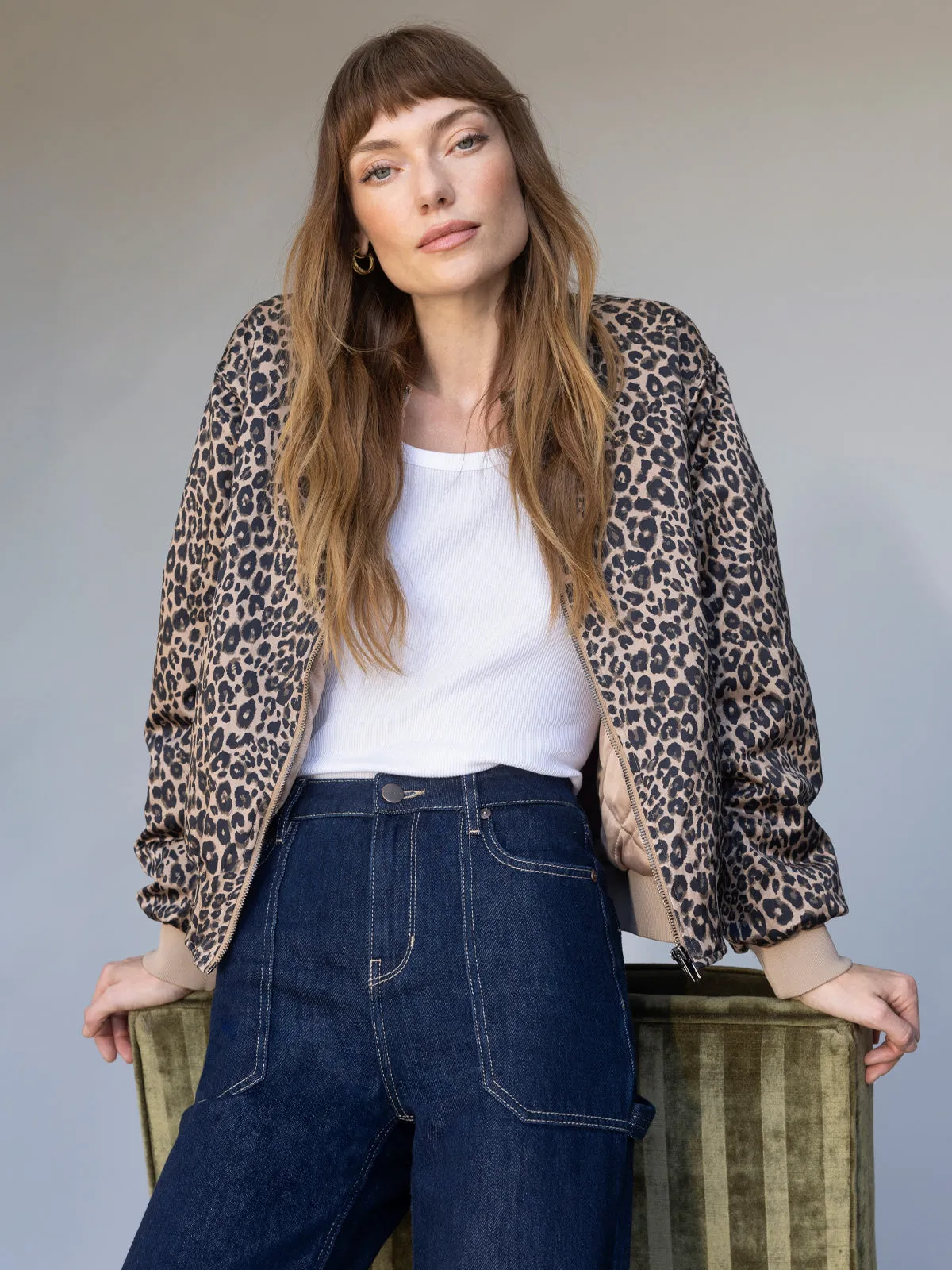 ConvertibleCollarSystem Soft Touch Fabric Monroe Sateen Bomber Jacket French Kitty