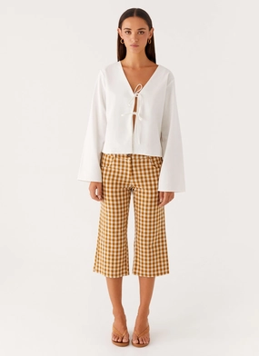 Simple Utility Barrel Waist Radley Capri Pants - Brown Gingham