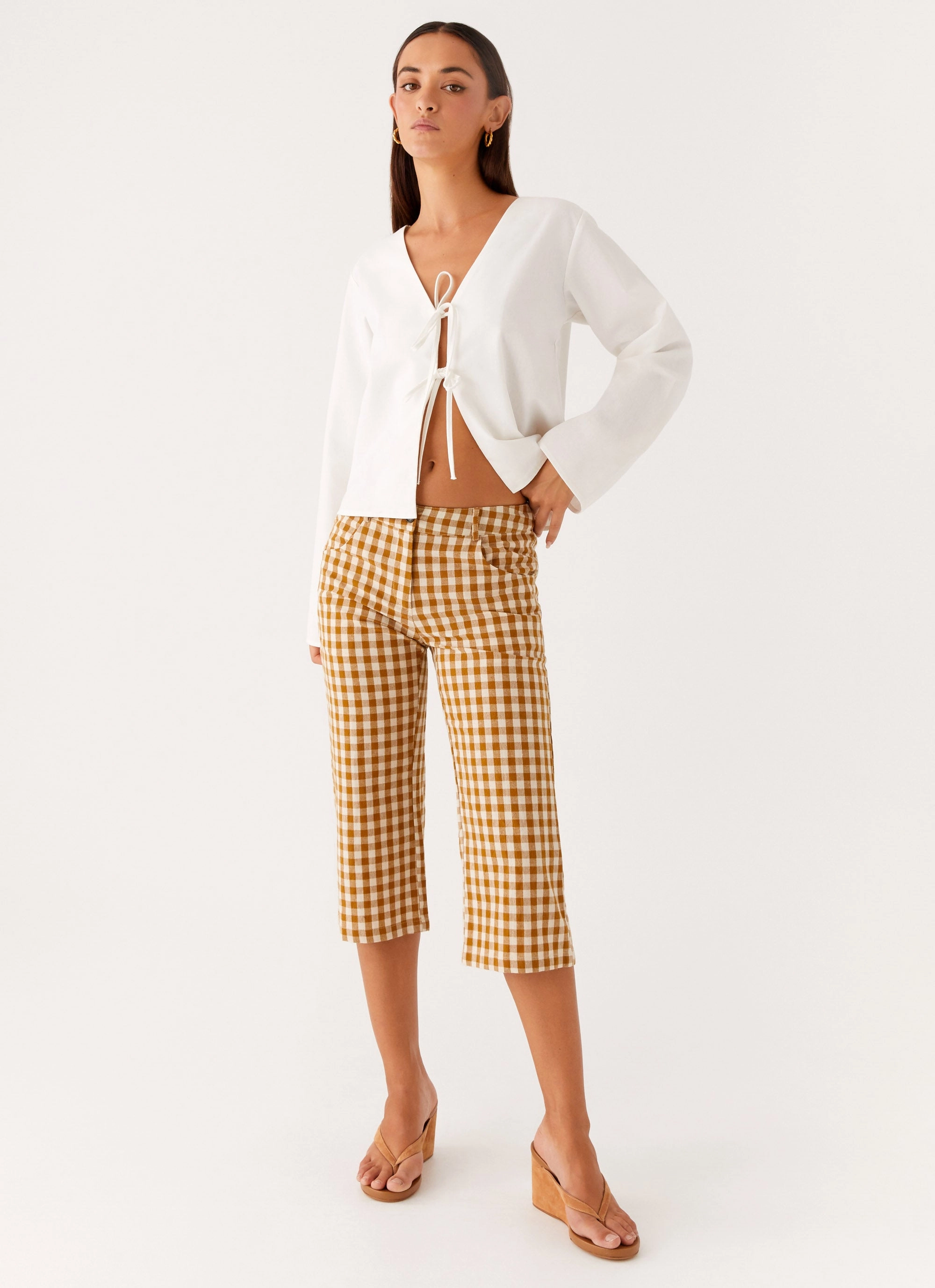 Radley Capri Pants - Brown Gingham Anti Static Fabric