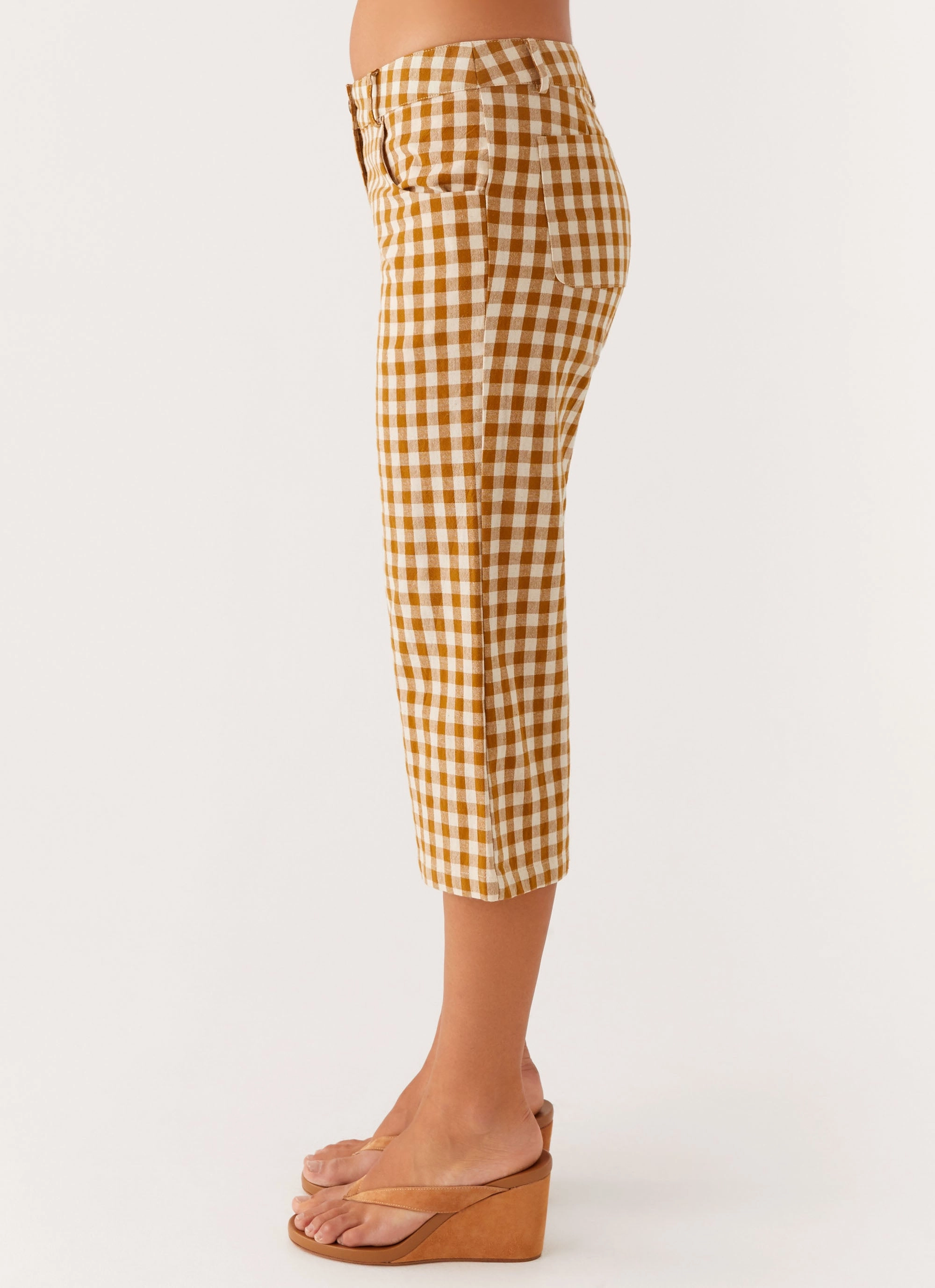 High Rise Weekend Style Radley Capri Pants - Brown Gingham