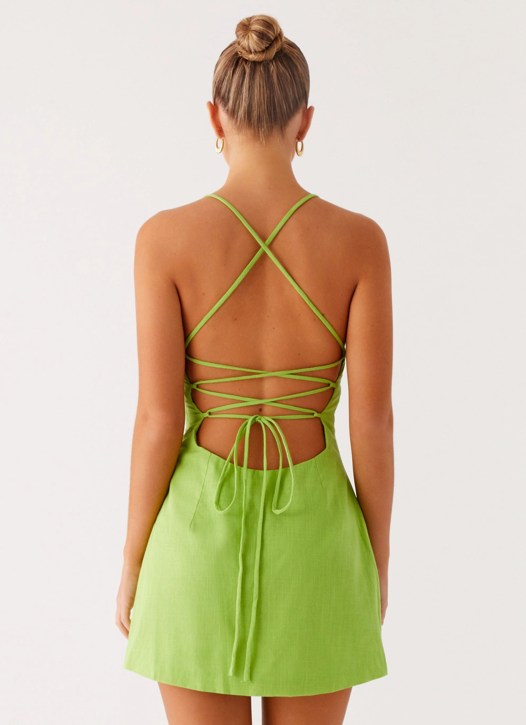 Elegant Everyday Outdoor Scene Seaside Escape Mini Dress - Lime