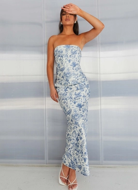 Flared shape Summer Lover Maxi Dress - Blue Paisley