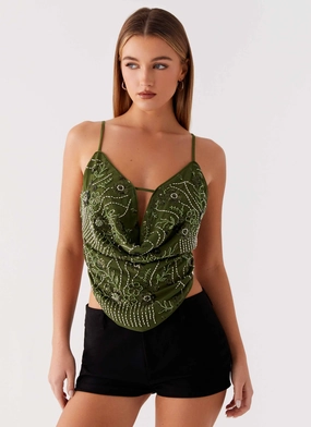 RibbedTrims Sedonia Top - Khaki