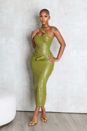 Seoul PU Buckle Maxi Dress Silky Shine Polished Motion