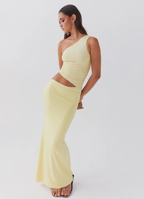 Climate-Adaptive Modest Cut Seranella One Shoulder Maxi Dress - Lemon