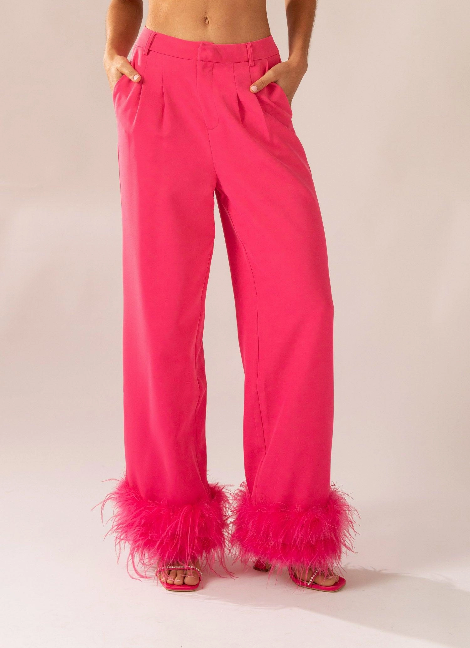 Shake It Off Feather Pants - Magenta Reflective Trim Core Style