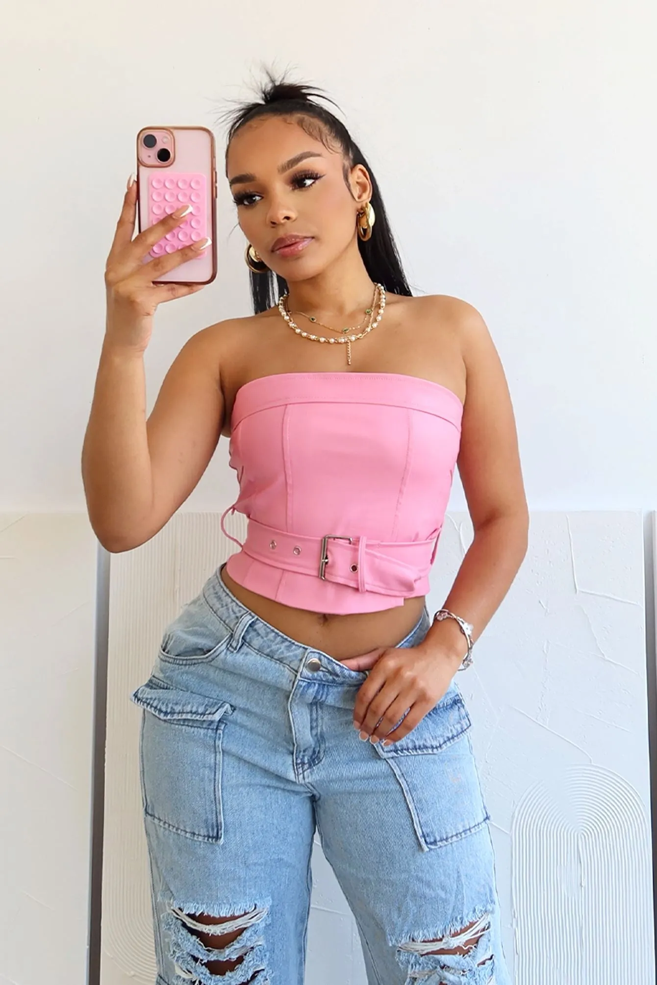 Only My Way Belted Tube PU Top Everyday Look