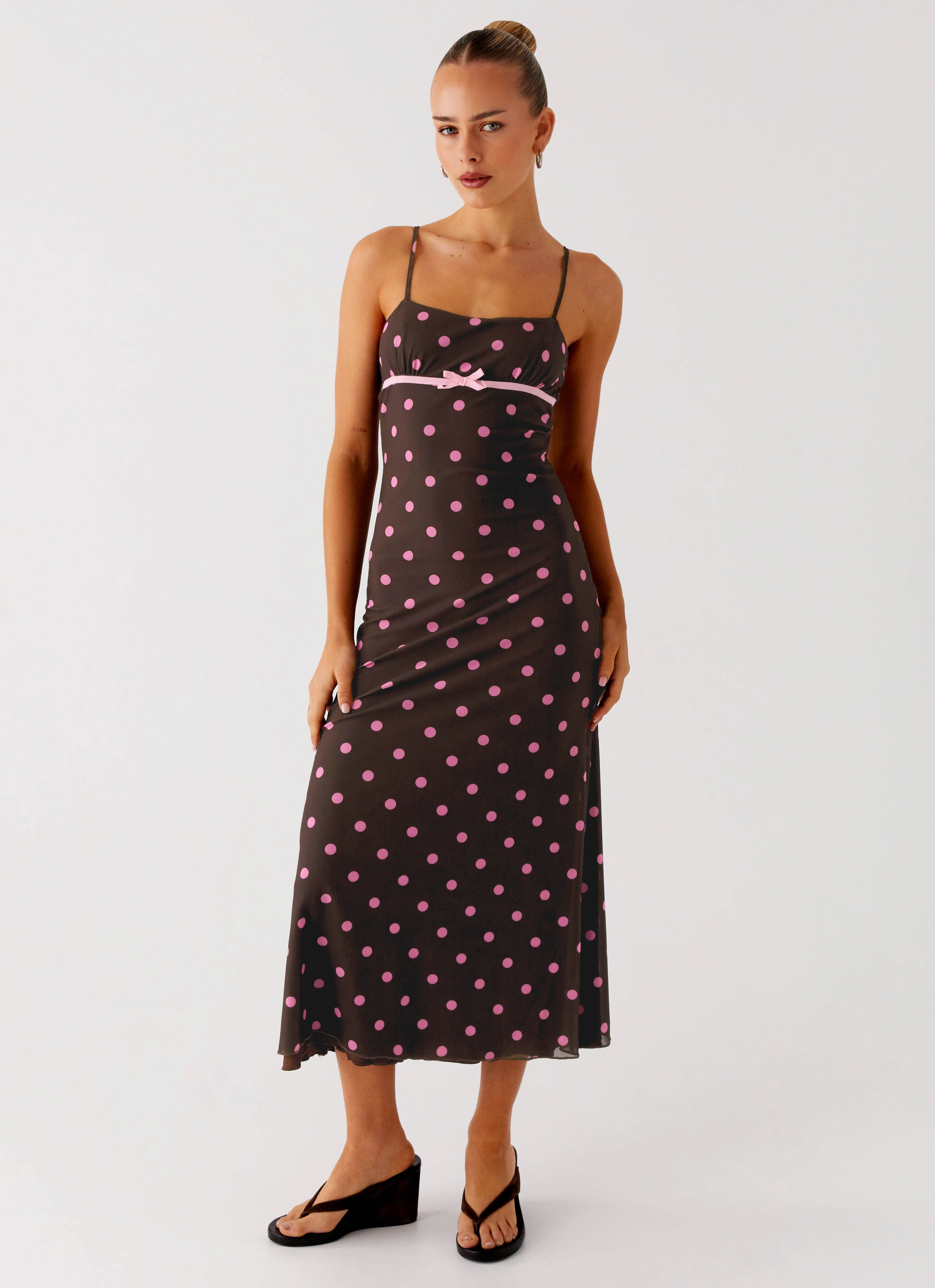 Latto Midi Dress - Chocolate Strawberry Dot Sage Detail Fresh Color