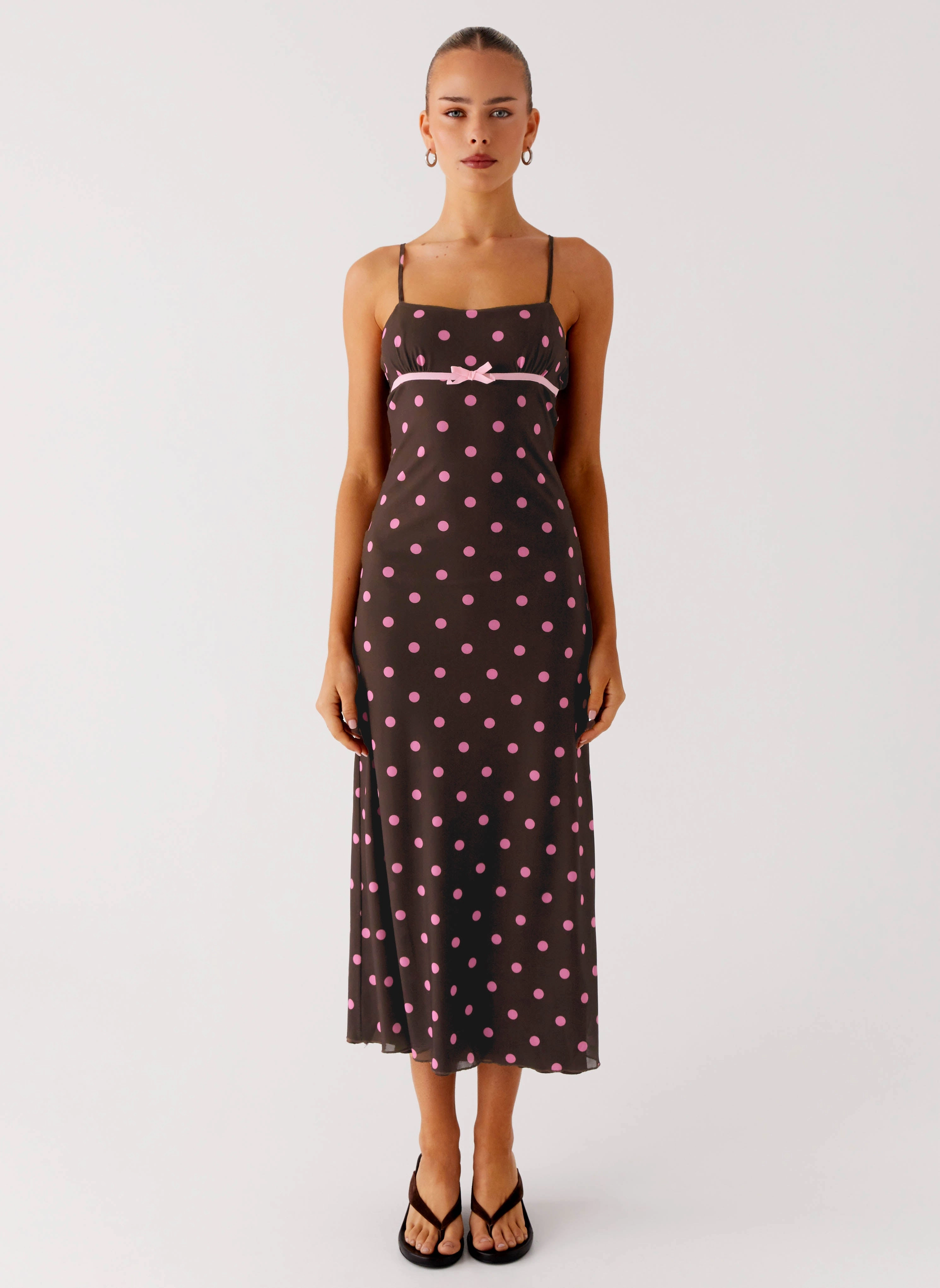 Korean Trend Latto Midi Dress - Chocolate Strawberry Dot