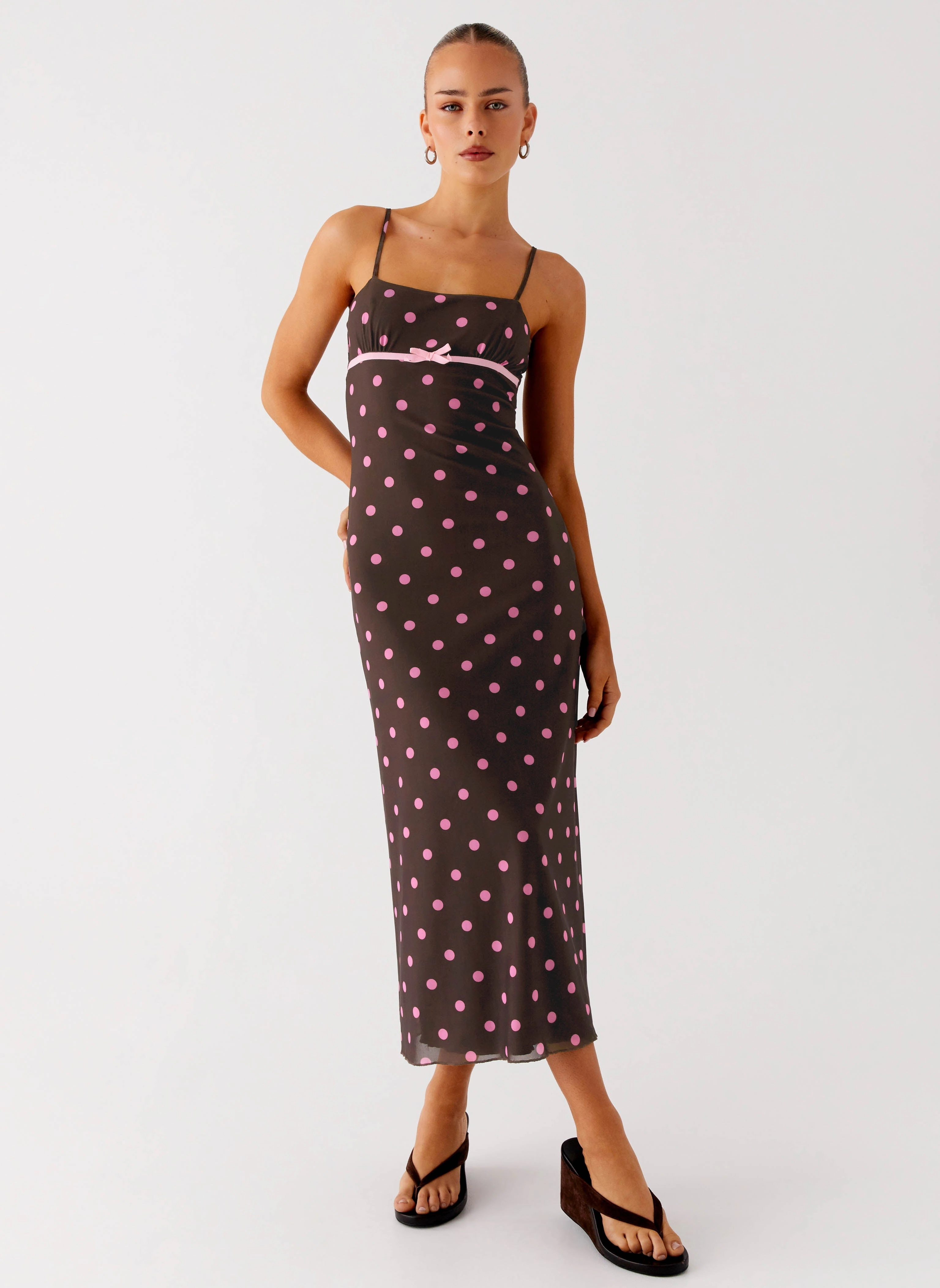 City Flow Latto Midi Dress - Chocolate Strawberry Dot