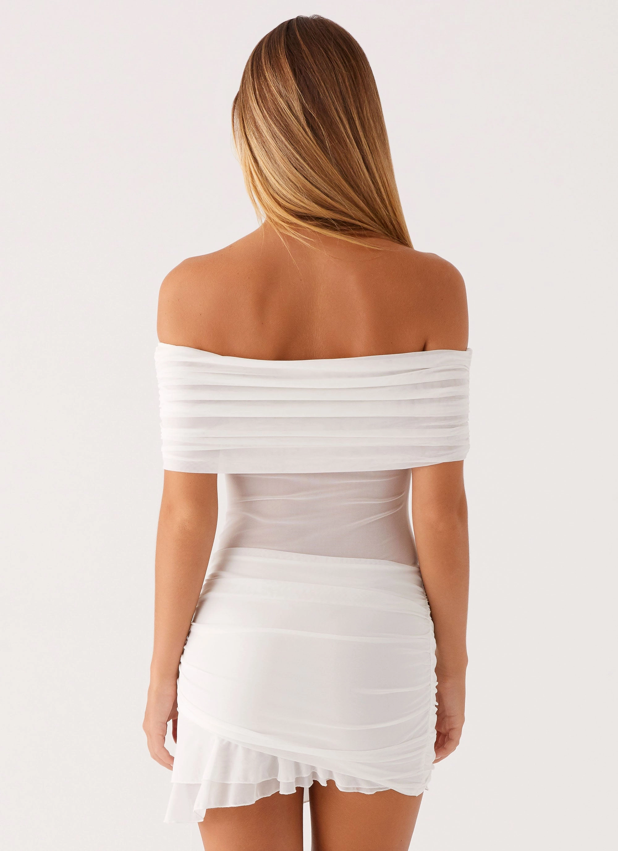 Nelly Off Shoulder Mini Dress - White Adjustable Ties