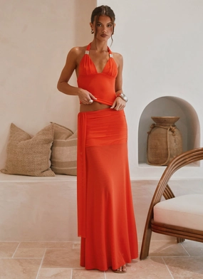 Draped Design Water Resistant Blaze Maxi Skirt - Fire Red