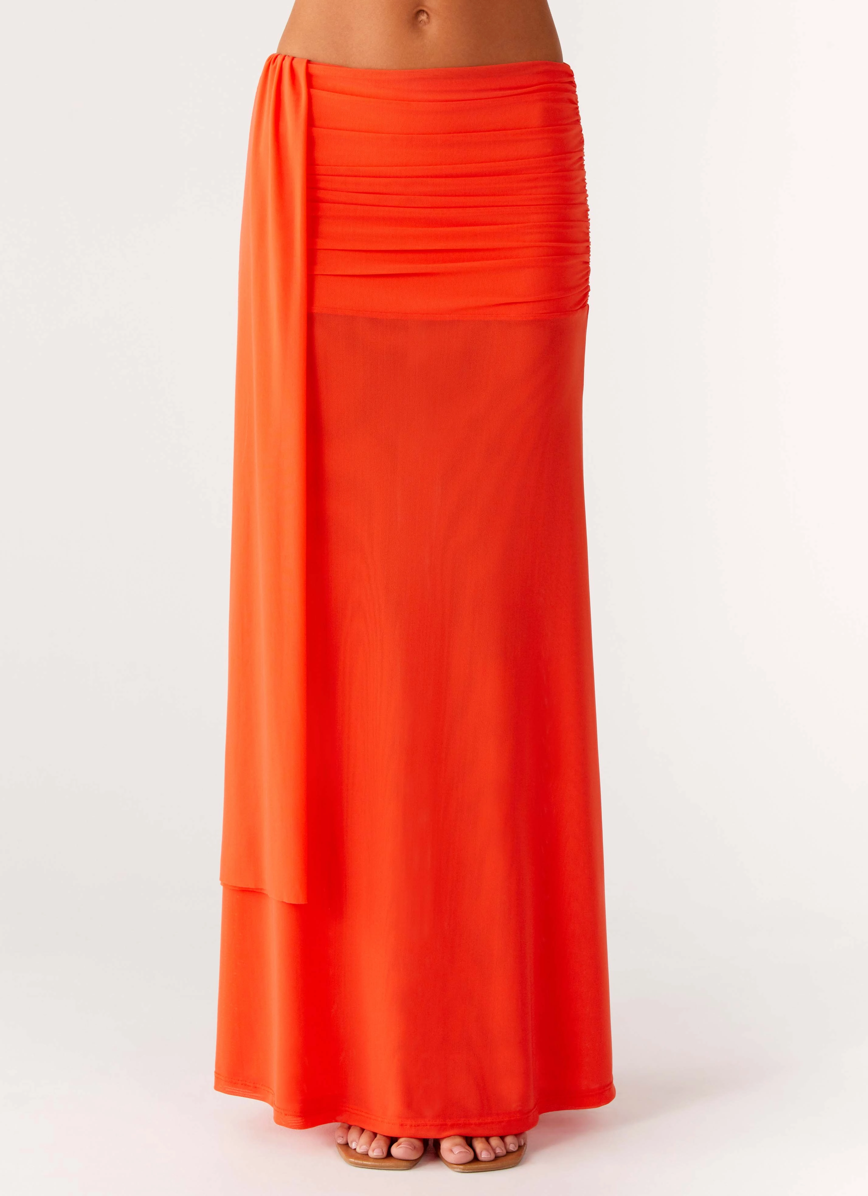 Blaze Maxi Skirt - Fire Red Roll Up Hem Push Button Closure