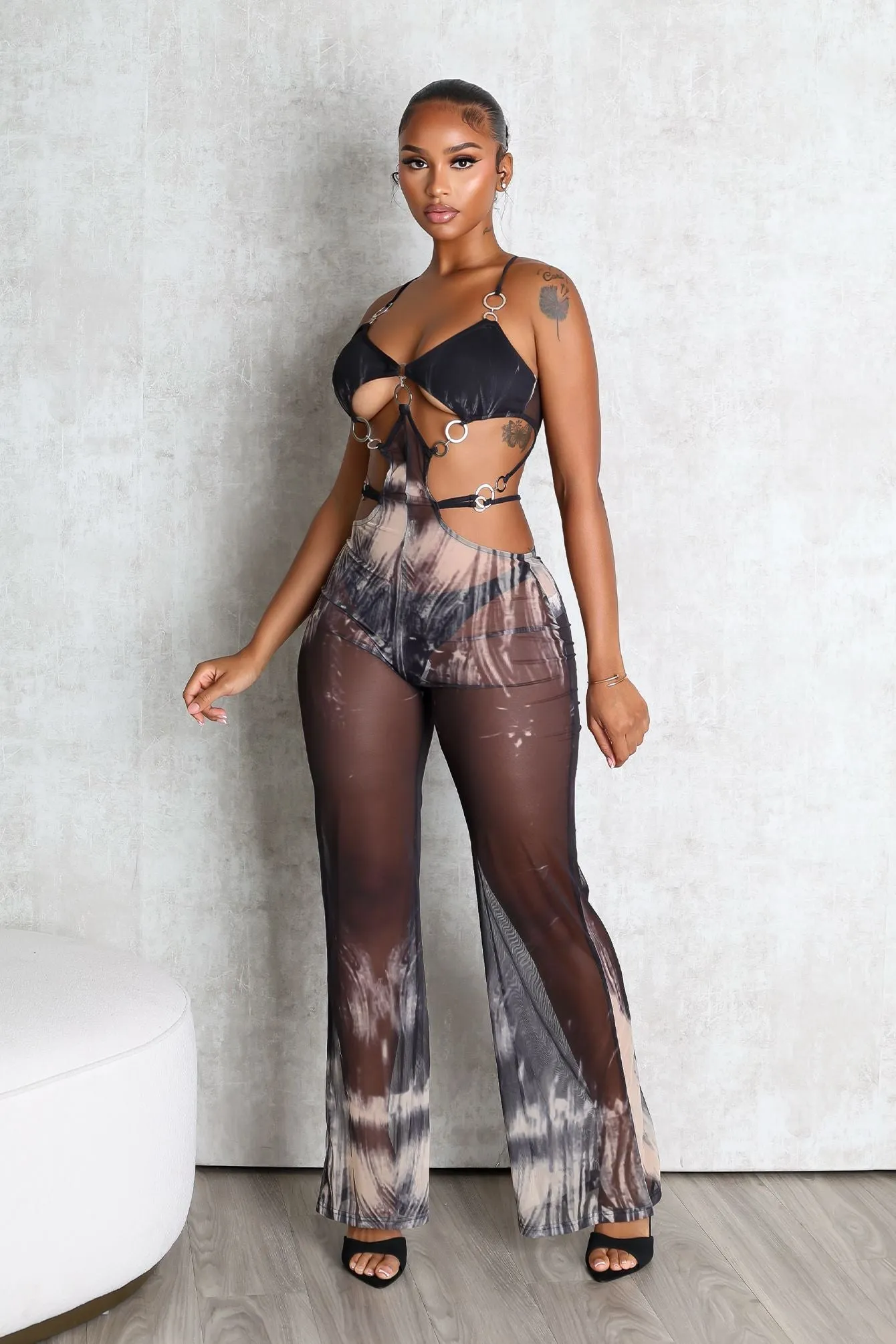 Sheer Link O Ring Jumpsuit Flexible Knee Panels
