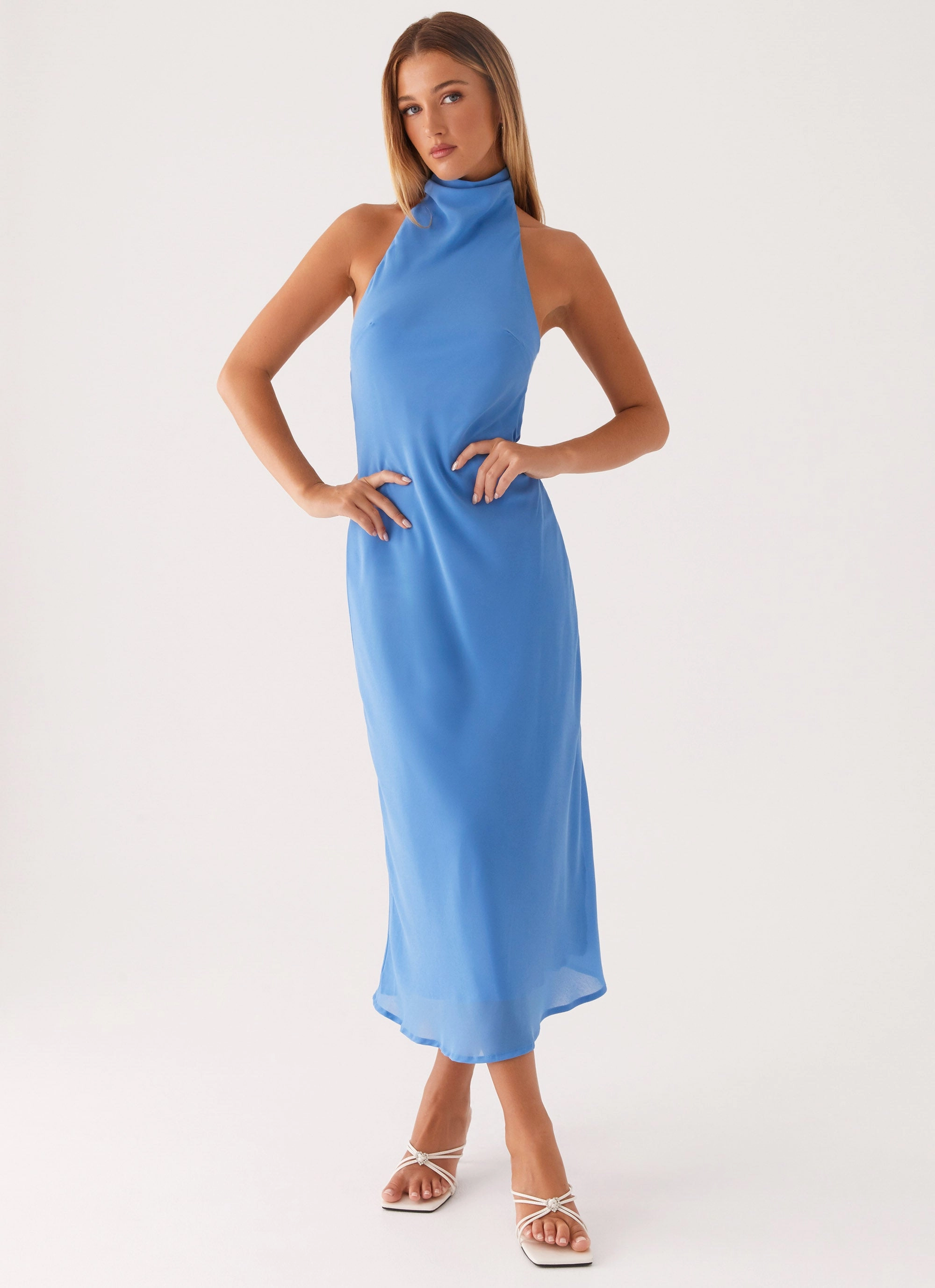 Shelly Midi Dress - Azure Smooth Drape Clean Outfit