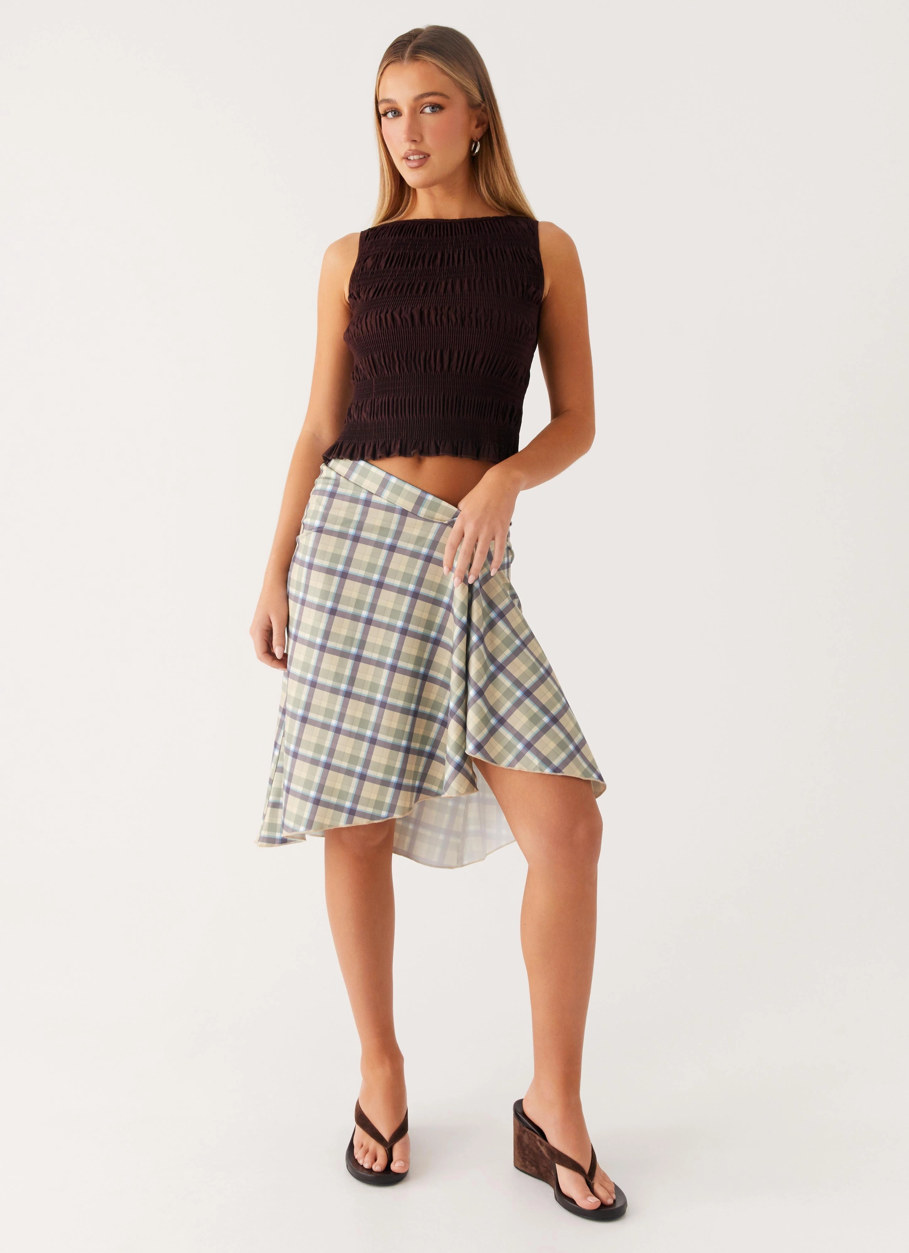Easy Fit Shes A Lady Midi Skirt - Cedar Check