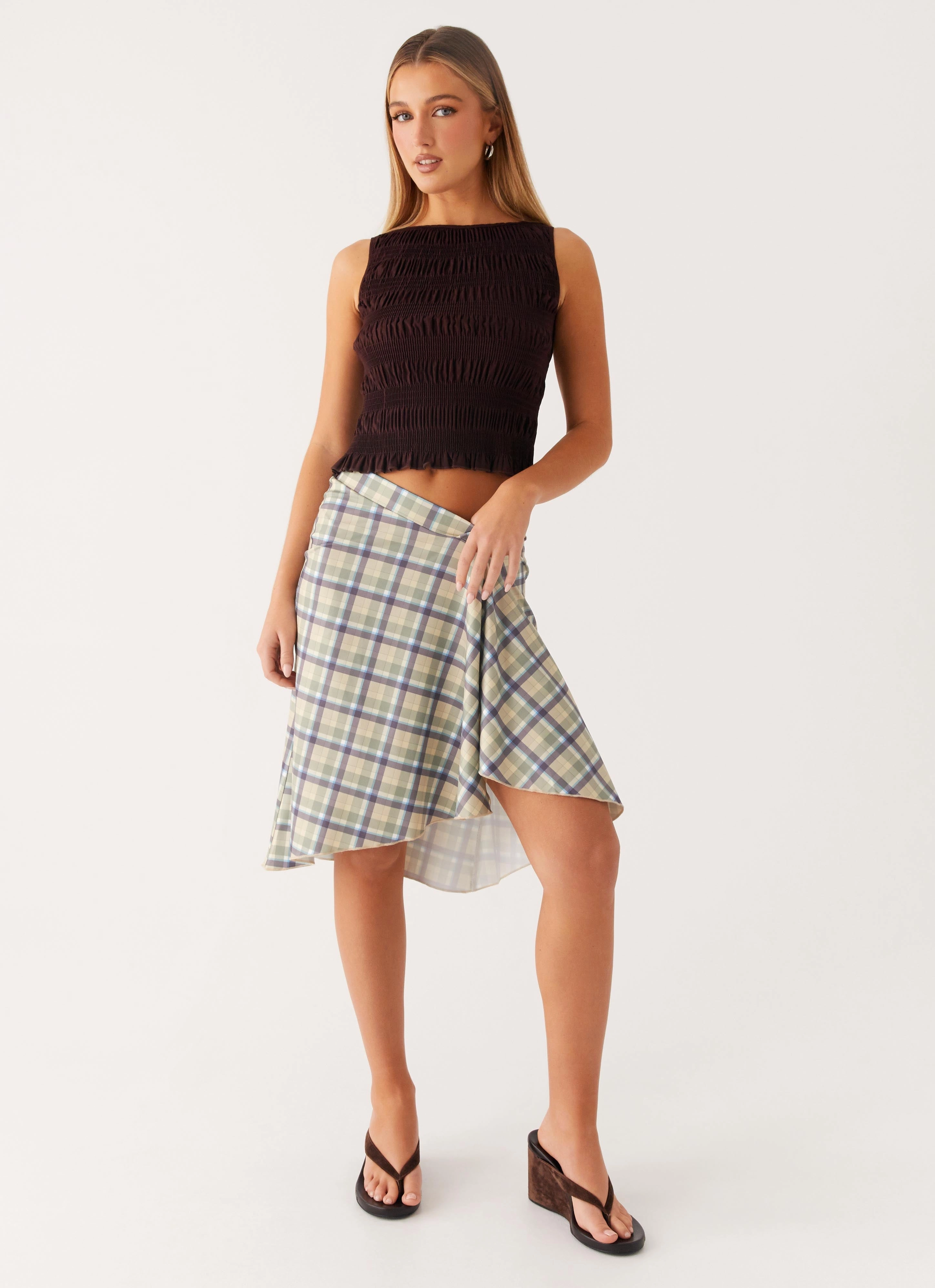 Flexible Motion Hand Stitched Shes A Lady Midi Skirt - Cedar Check