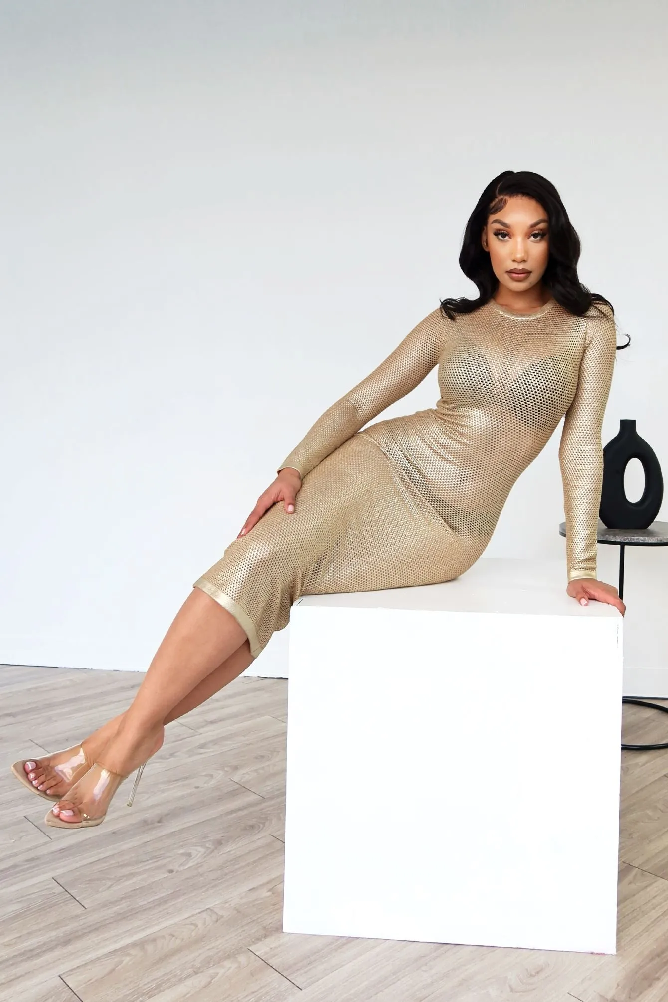 Gold Rush Metallic Midi Dress AntiPillTreatment Seasonal Layering