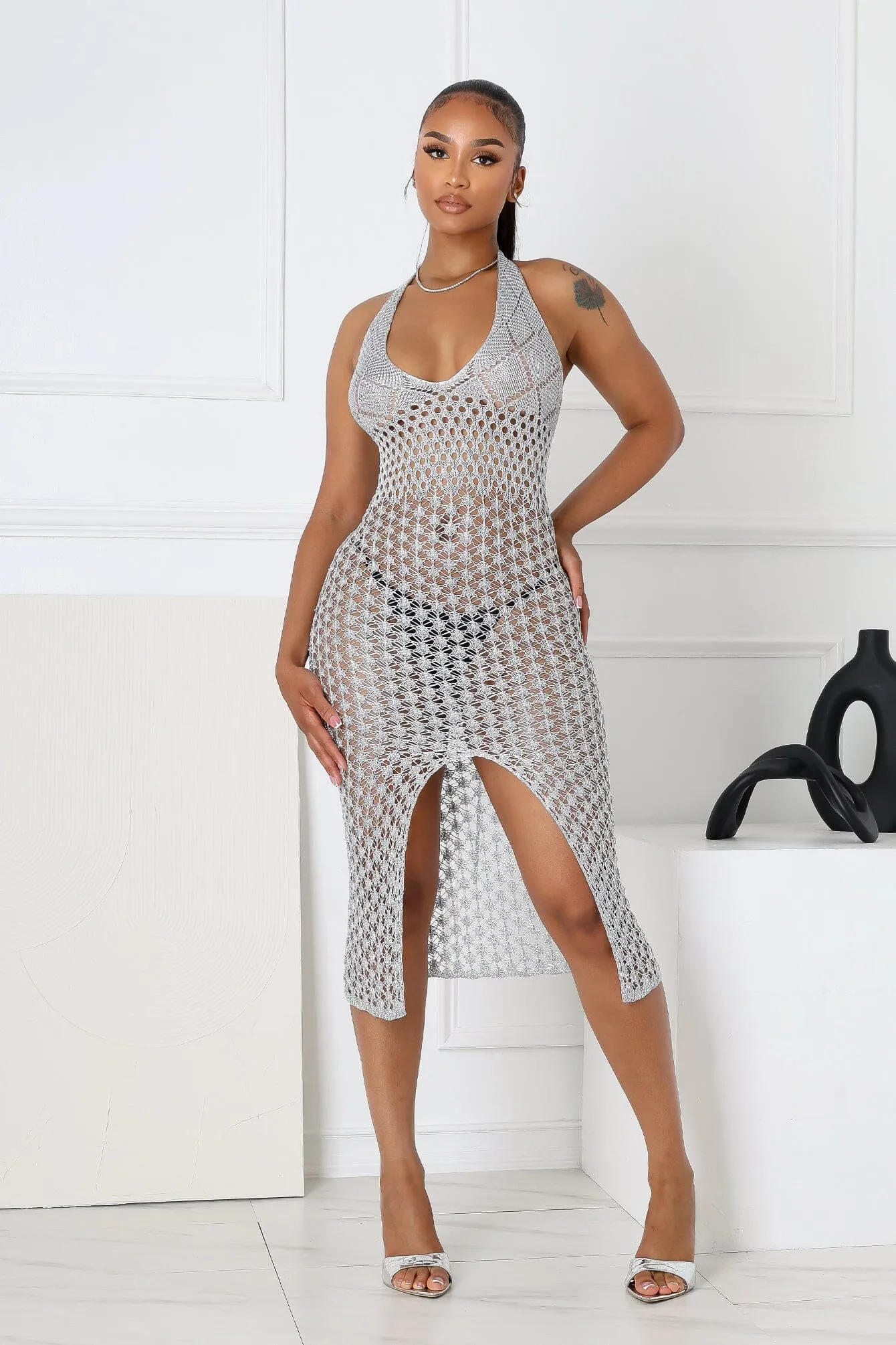 Fall Mood Shinari Metallic Halter Dress