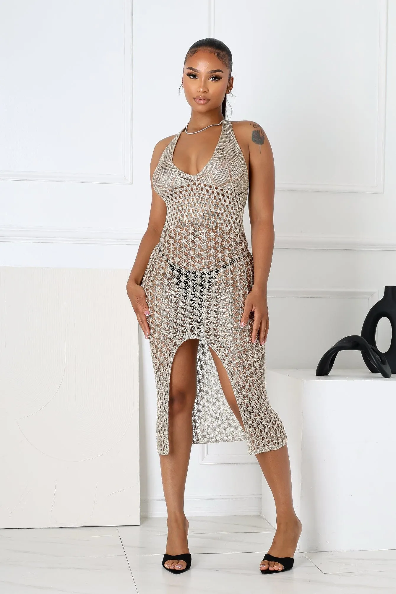 Shinari Metallic Halter Dress Travel Ready Chic Simplicity