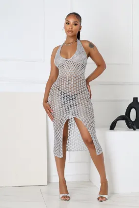 Edgy Layers Mid Fit Shinari Metallic Halter Dress