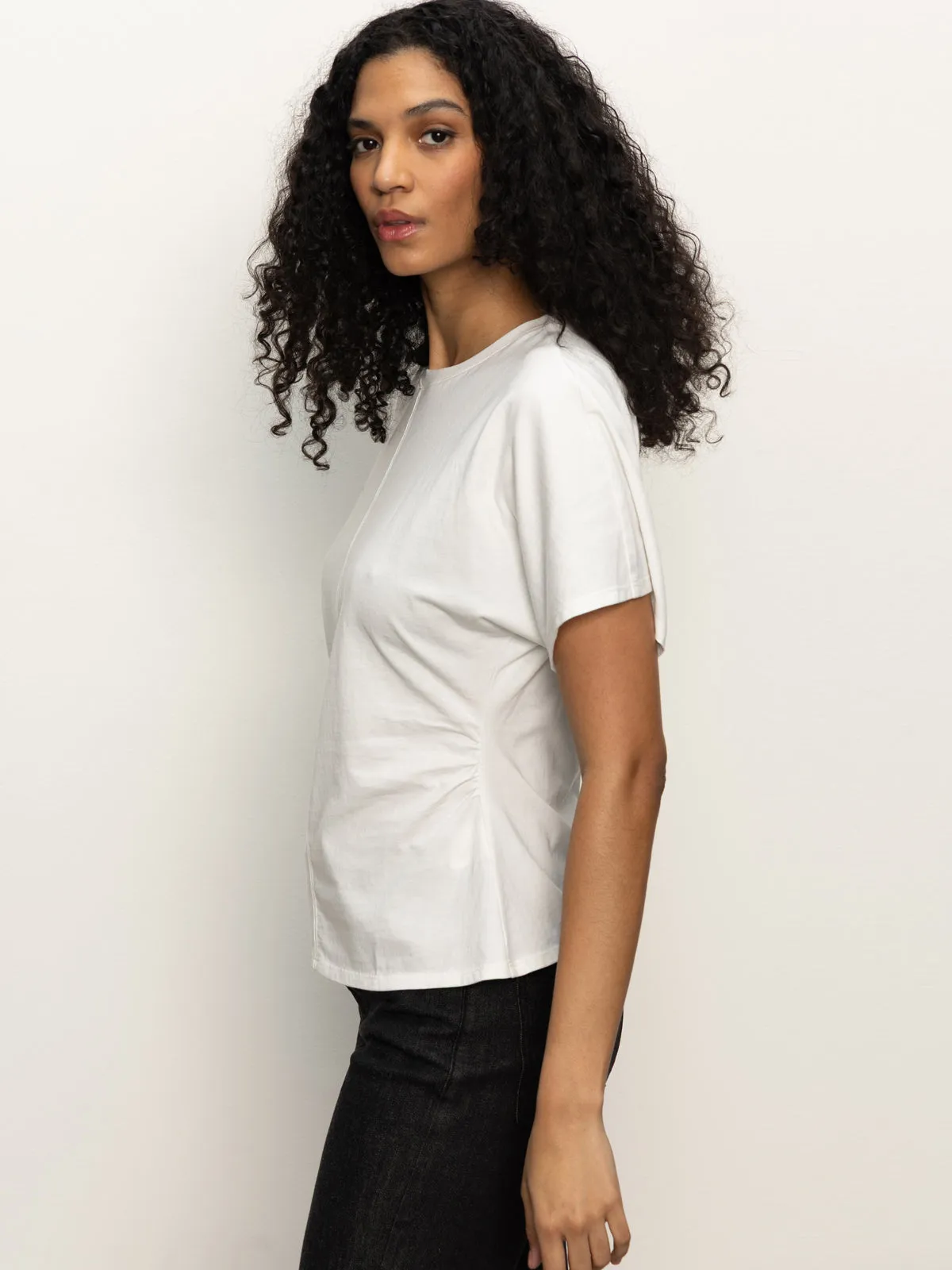 Shirred Waist Dolman Tee White Airy Mesh Lining CrossGrain Fabric