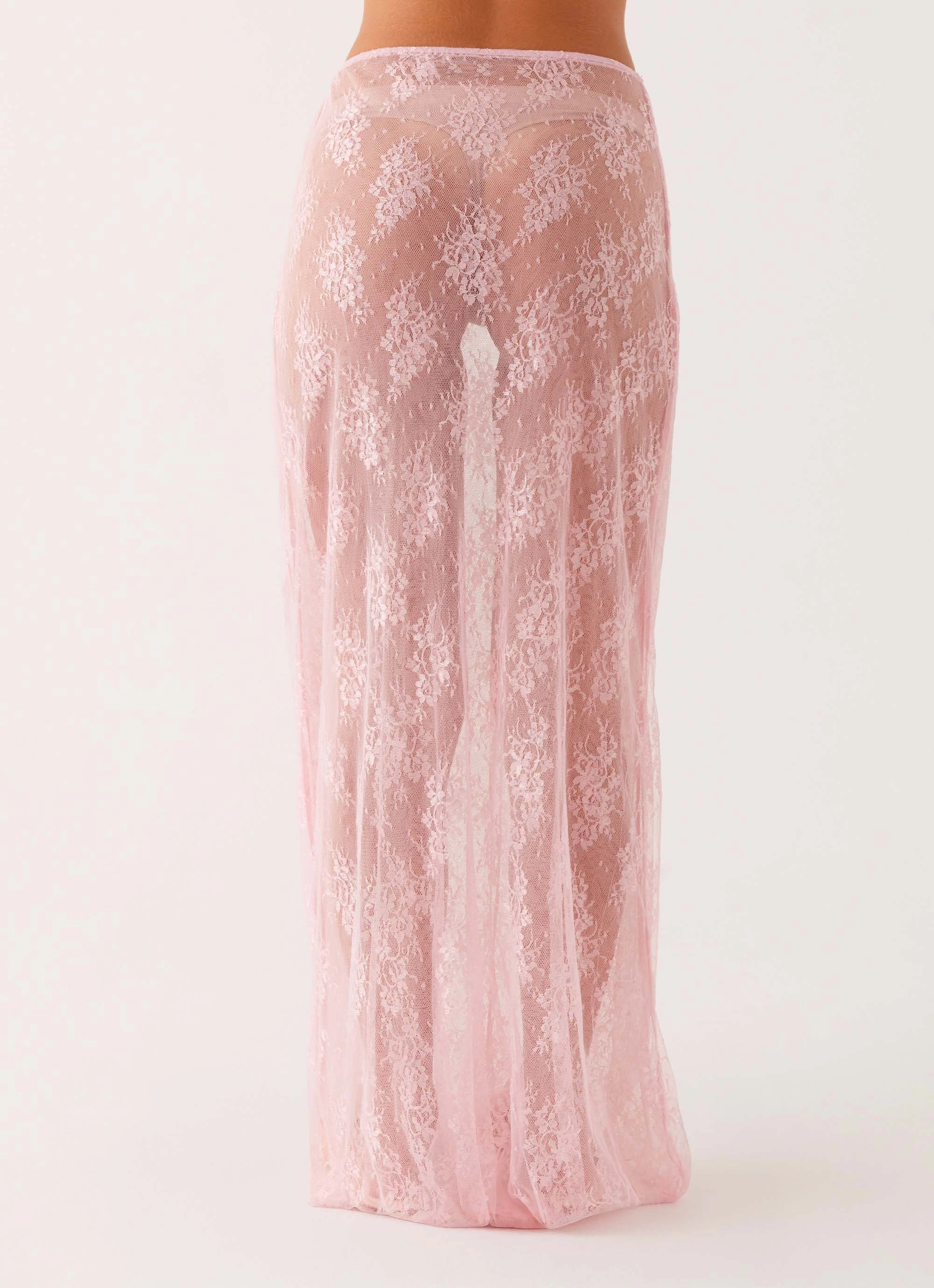 Tear Resistant Material Lined interior Caden Lace Maxi Skirt - Pink