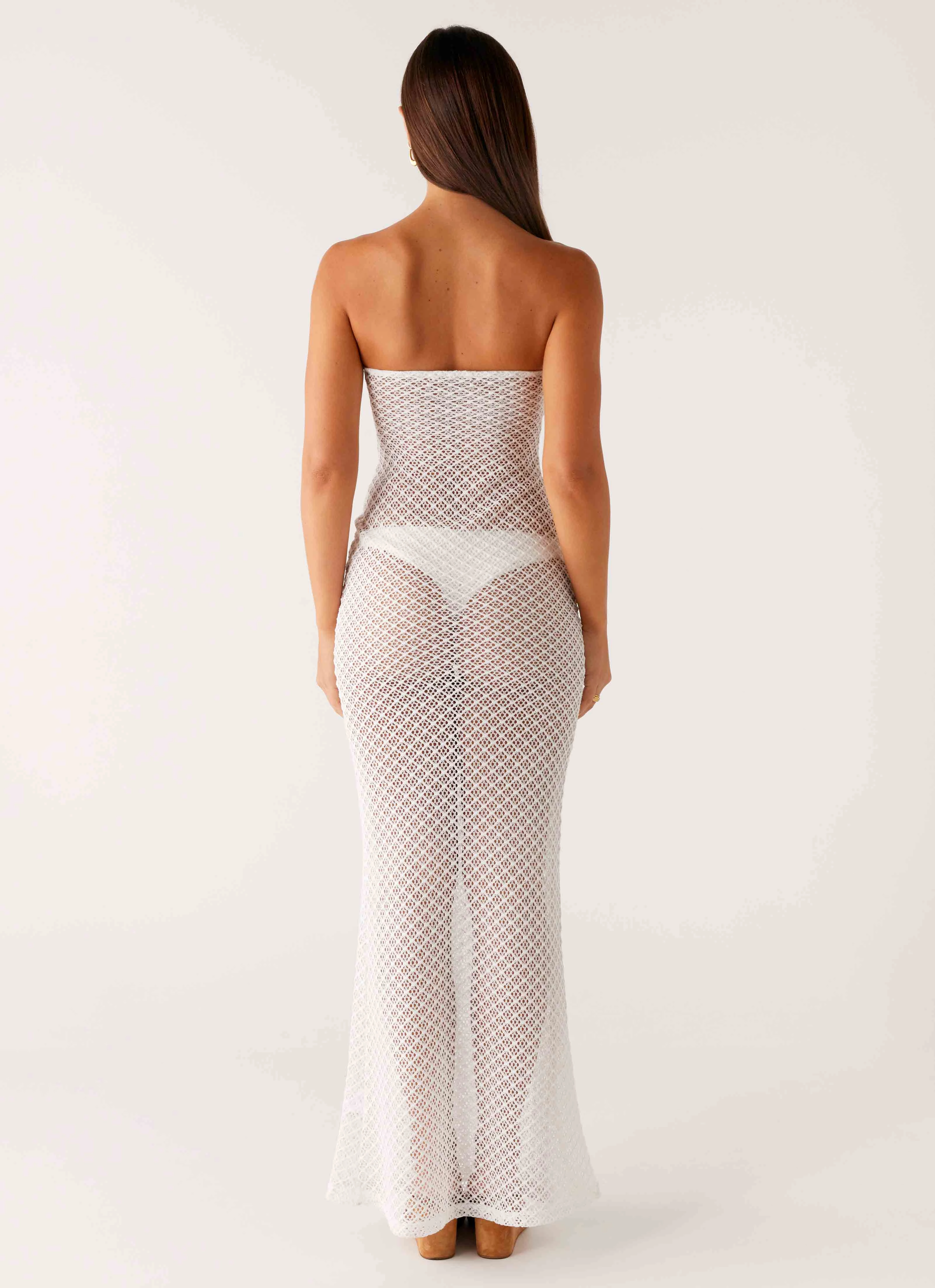 Eco-Lining MoldResistantTexture Showcase Crochet Maxi Dress - Ivory