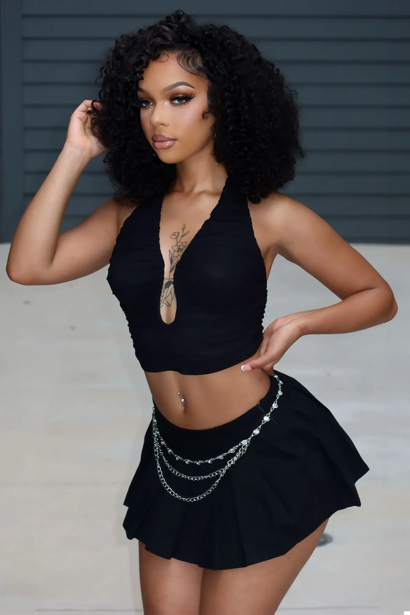 Siren Wire Mesh Halter Top Reinforced Hem Stitching