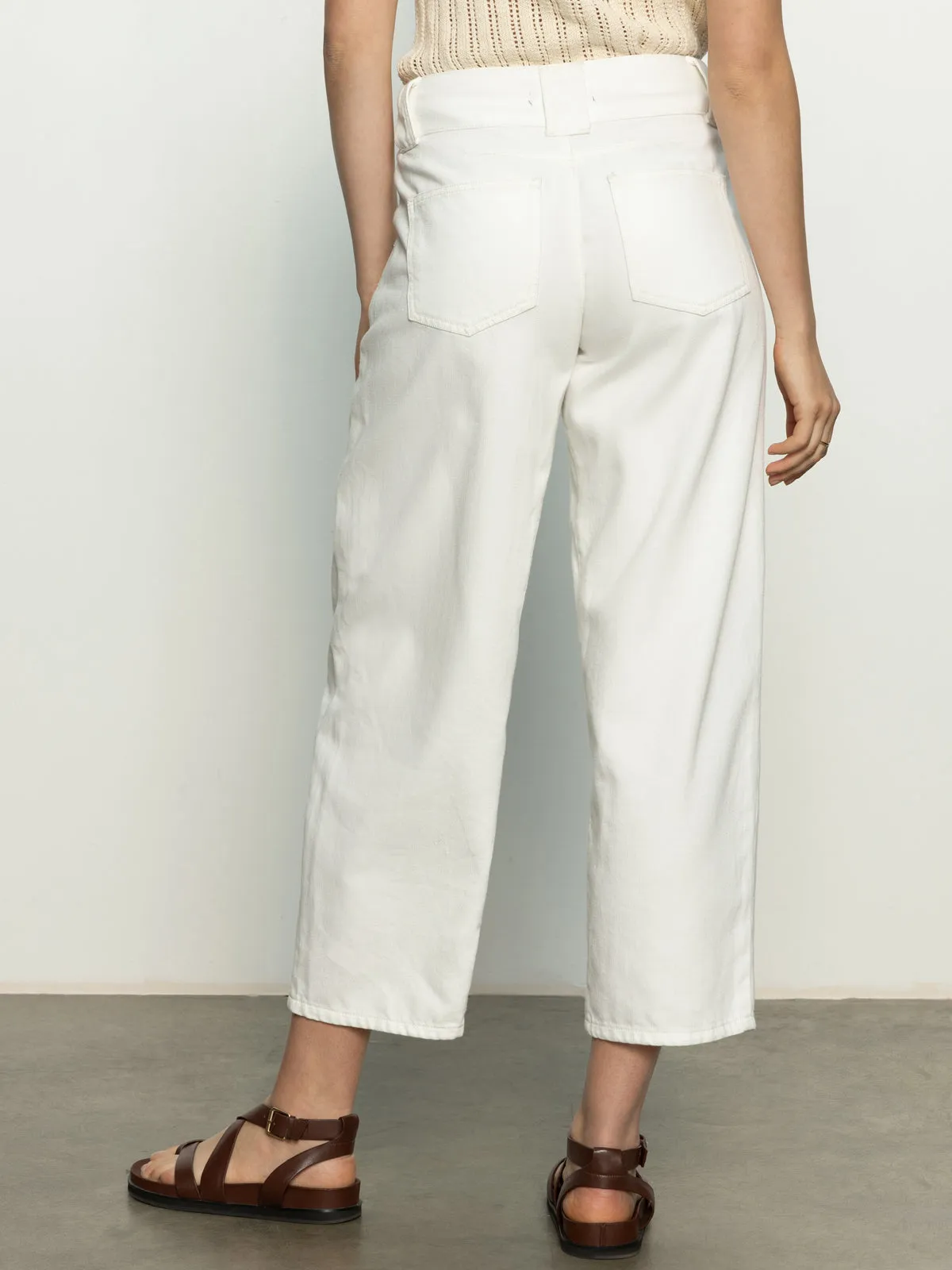 Slim Stretch Side Car Semi High Rise Barrel Jeans Bleached White