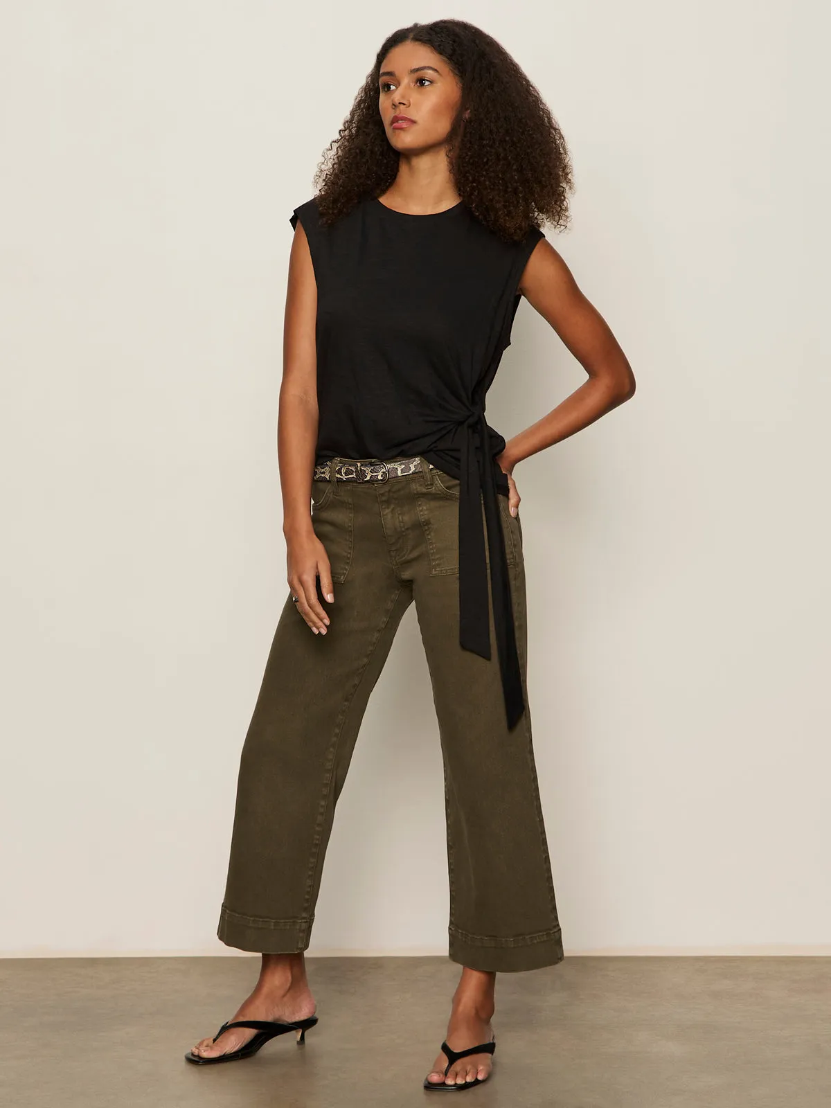 Side Tie Muscle Tee Black Recycled Fiber Blend