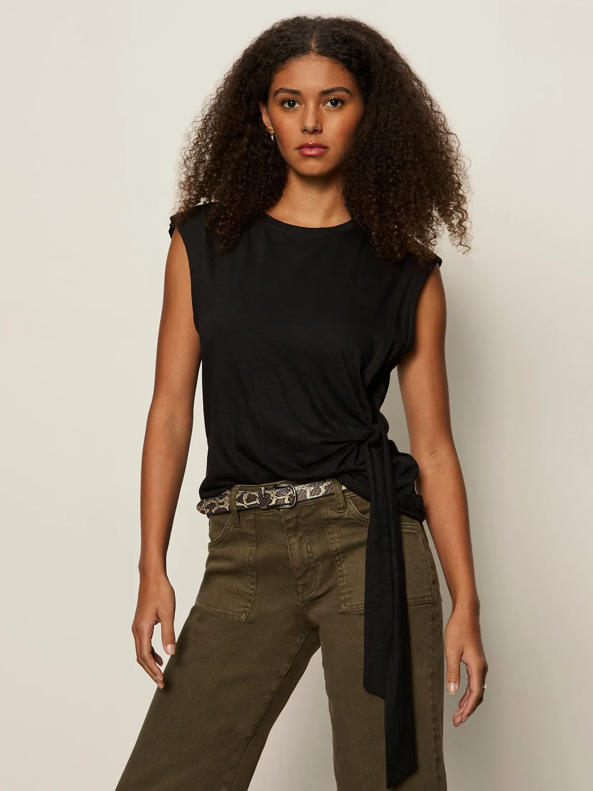 AdjustableHem Side Tie Muscle Tee Black