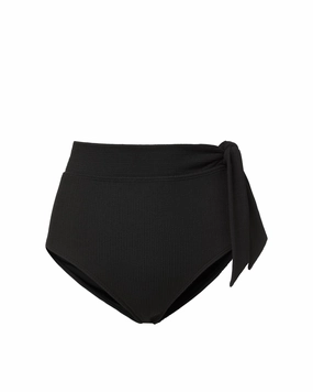 Side Tie High Waist Bottom Black Texture Sun Protective Coating