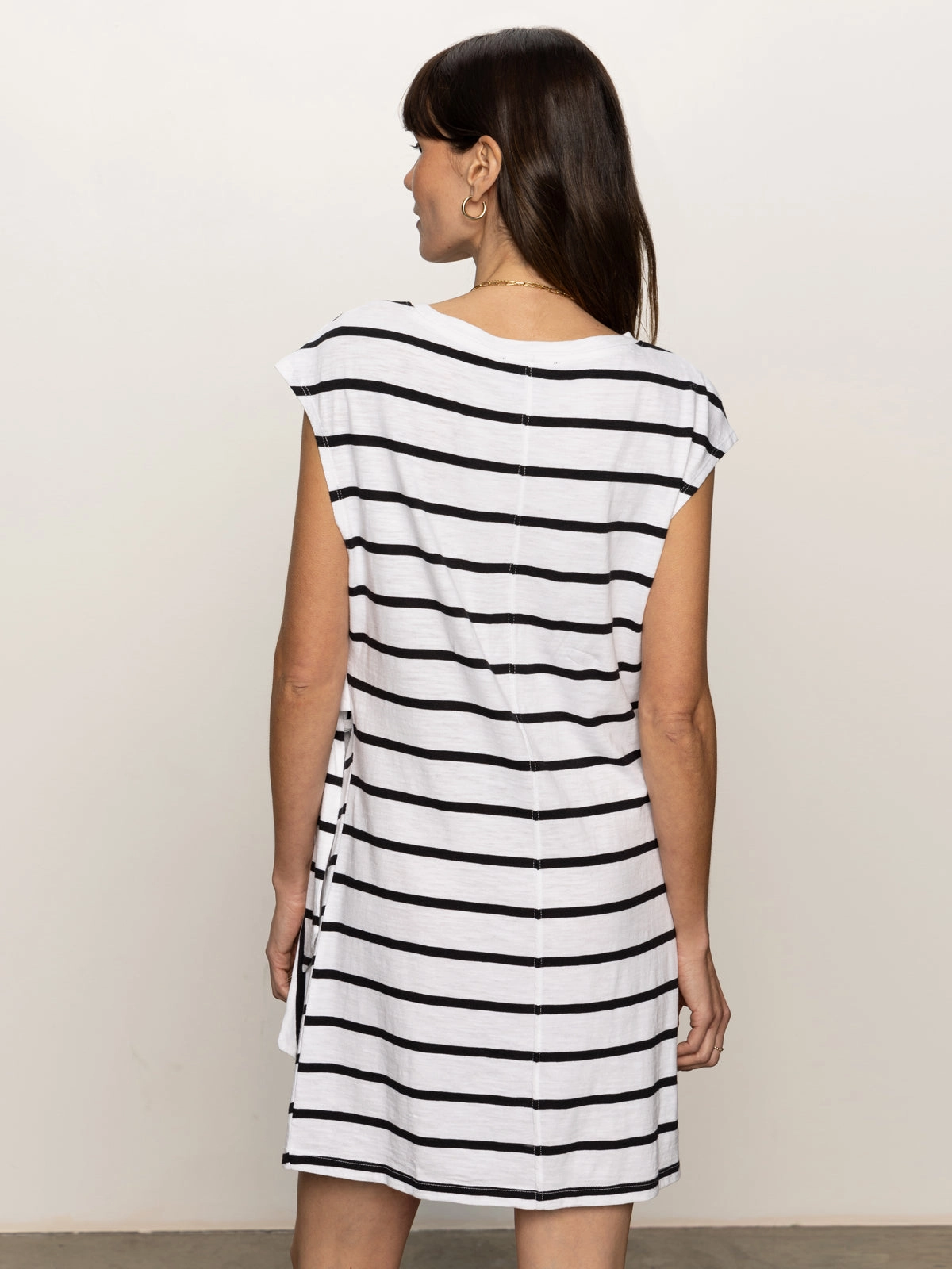 NonRestrictive Cut UV Protection Side Tie T-Shirt Dress White Black Stripe