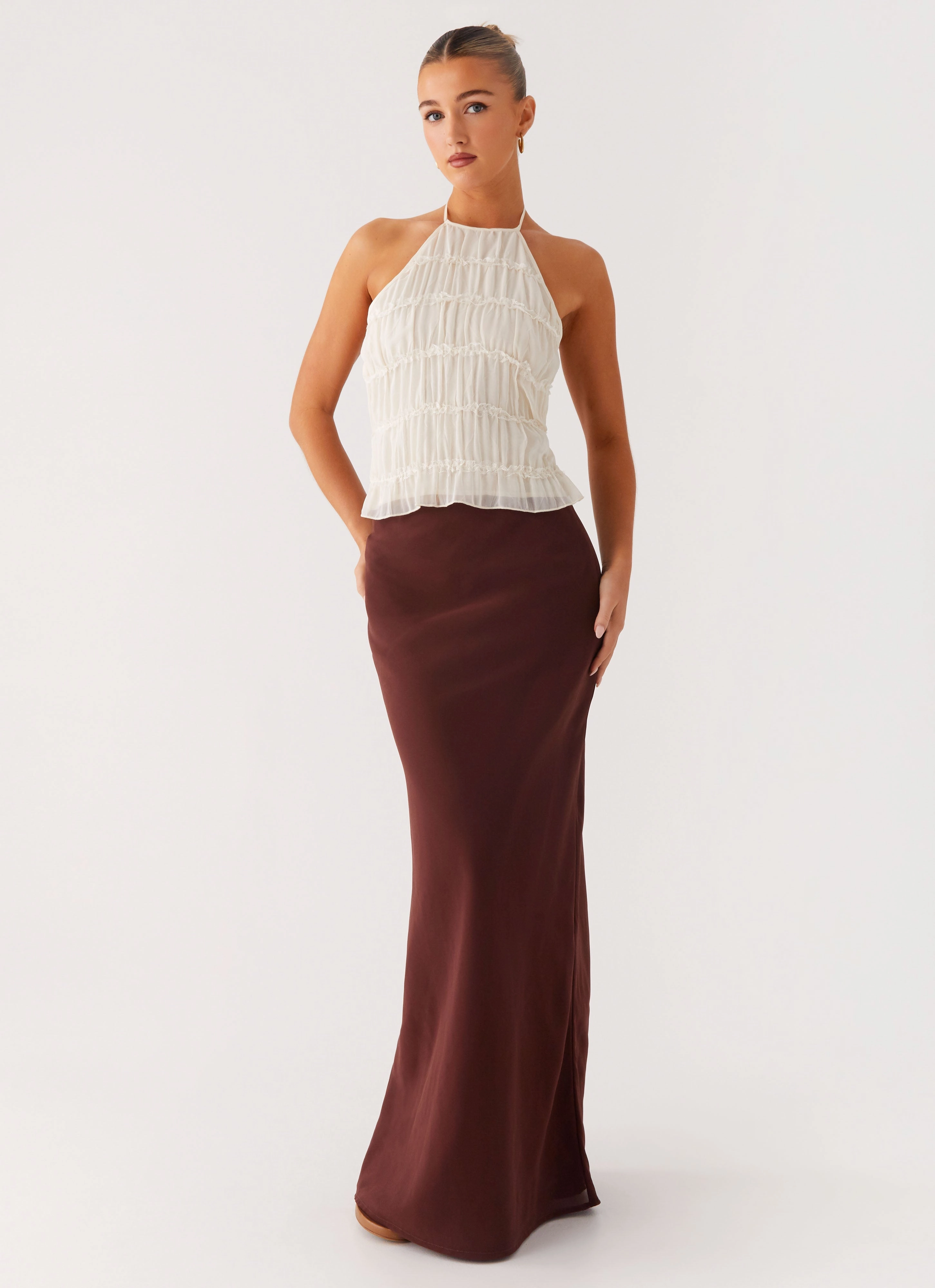 Sienna Sunset Maxi Skirt - Chocolate Signature Detail