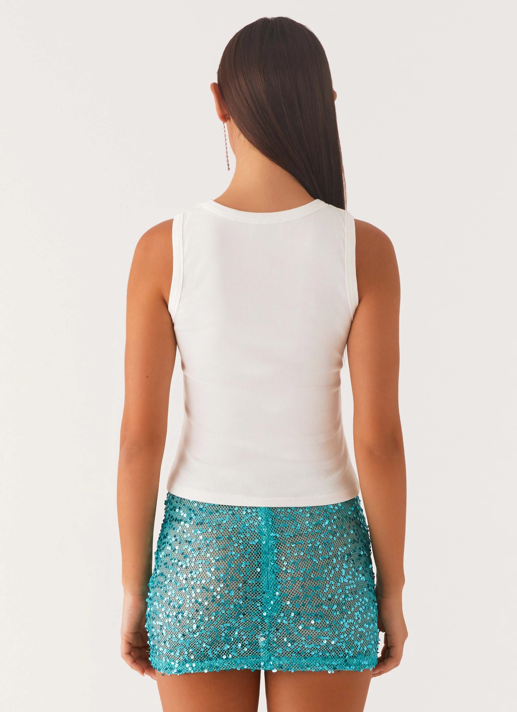 Signature Beaded Logo Tank - White Trendy Look RibbedTrims