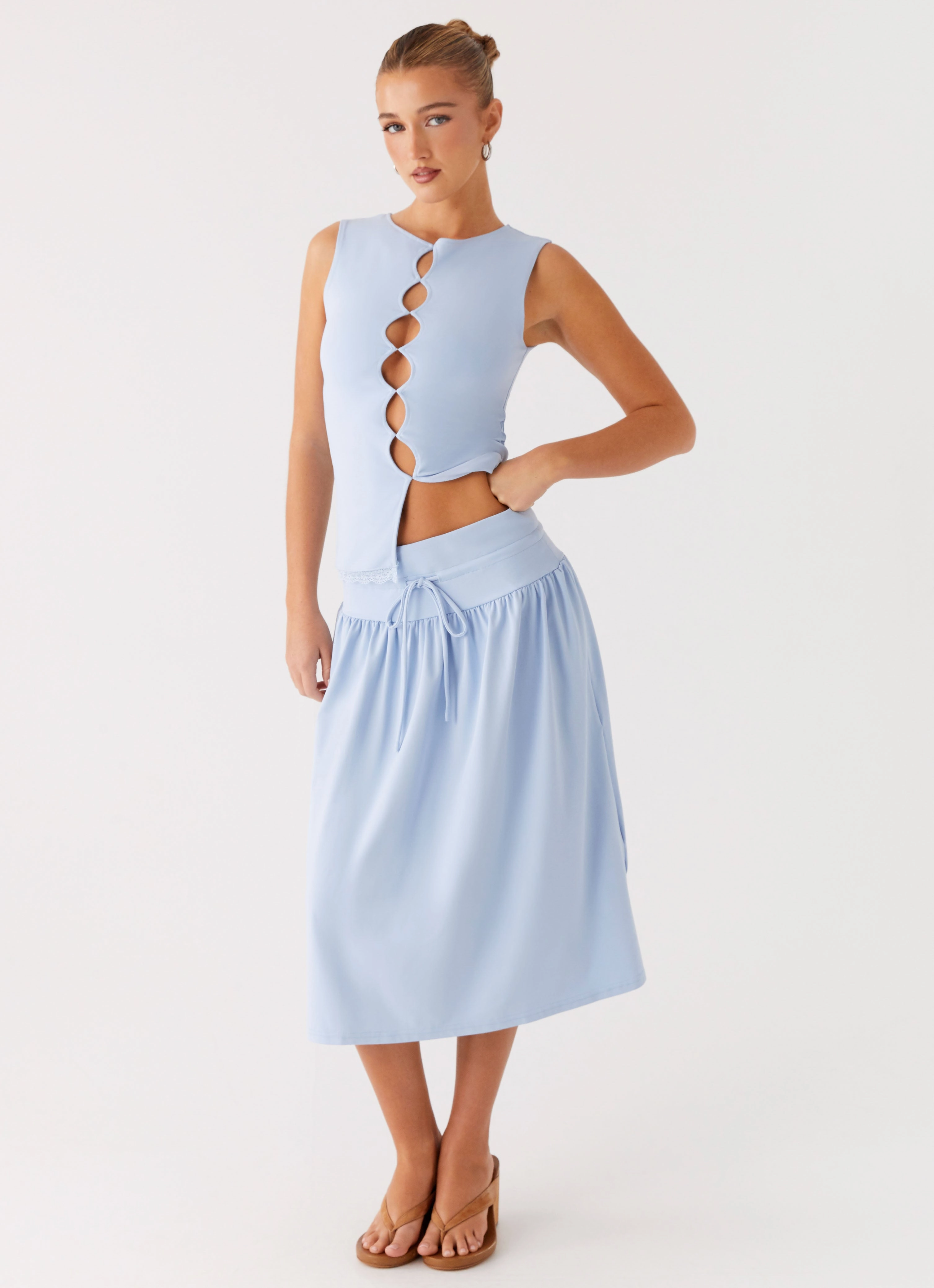 Silver Tides Midi Skirt - Blue Bold Finish