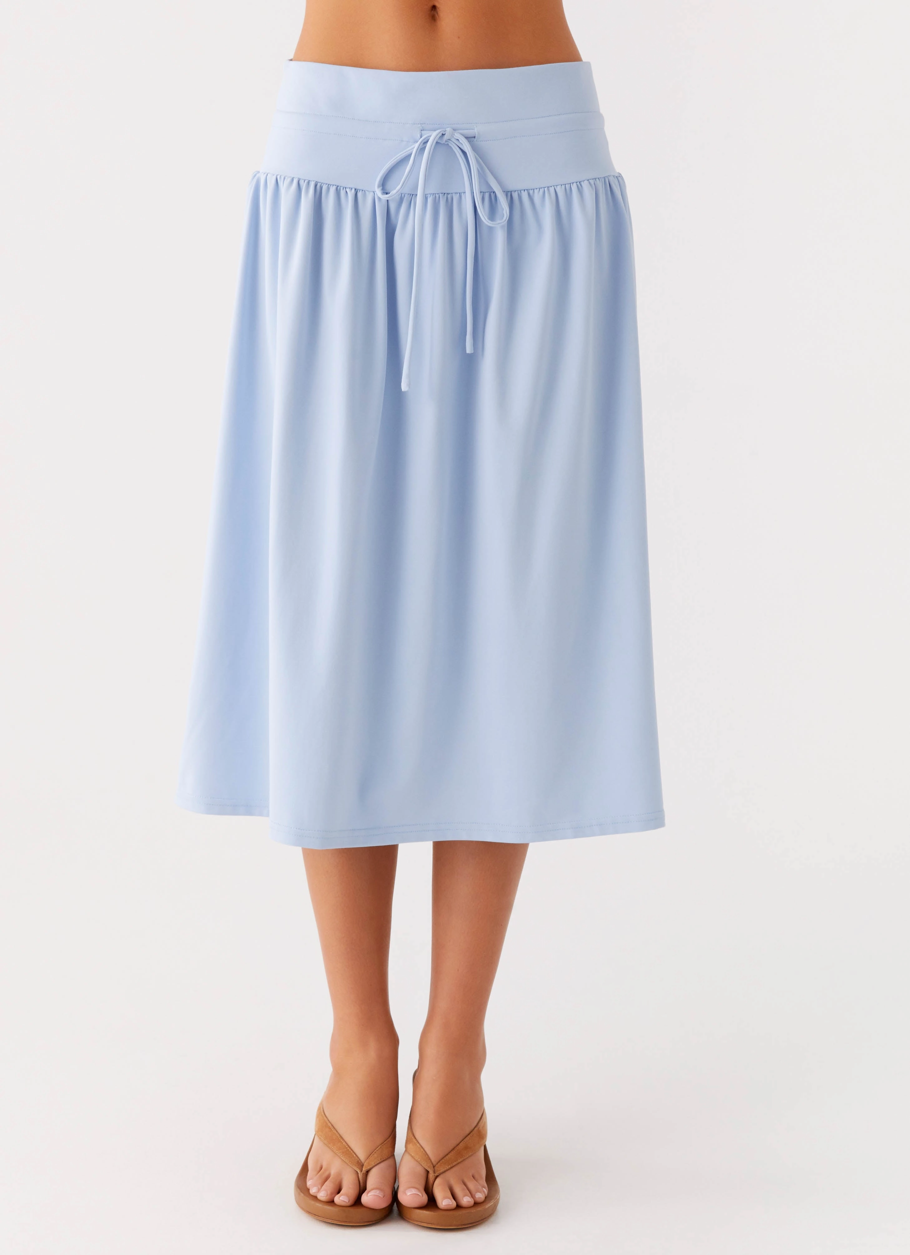 Crisscross Details Lifestyle Look Silver Tides Midi Skirt - Blue