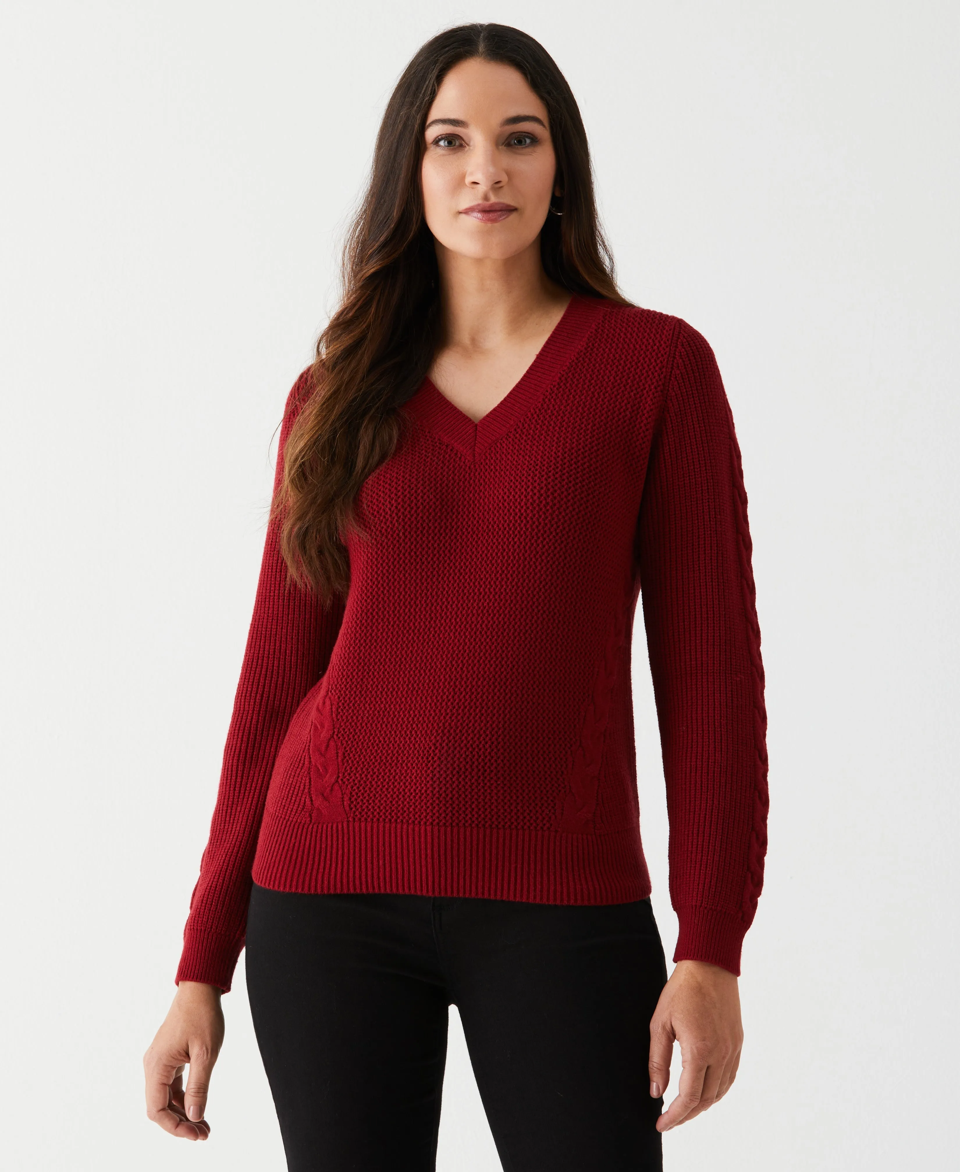 Cable Knit V-Neck Sweater Office Wear FlexibleMobility