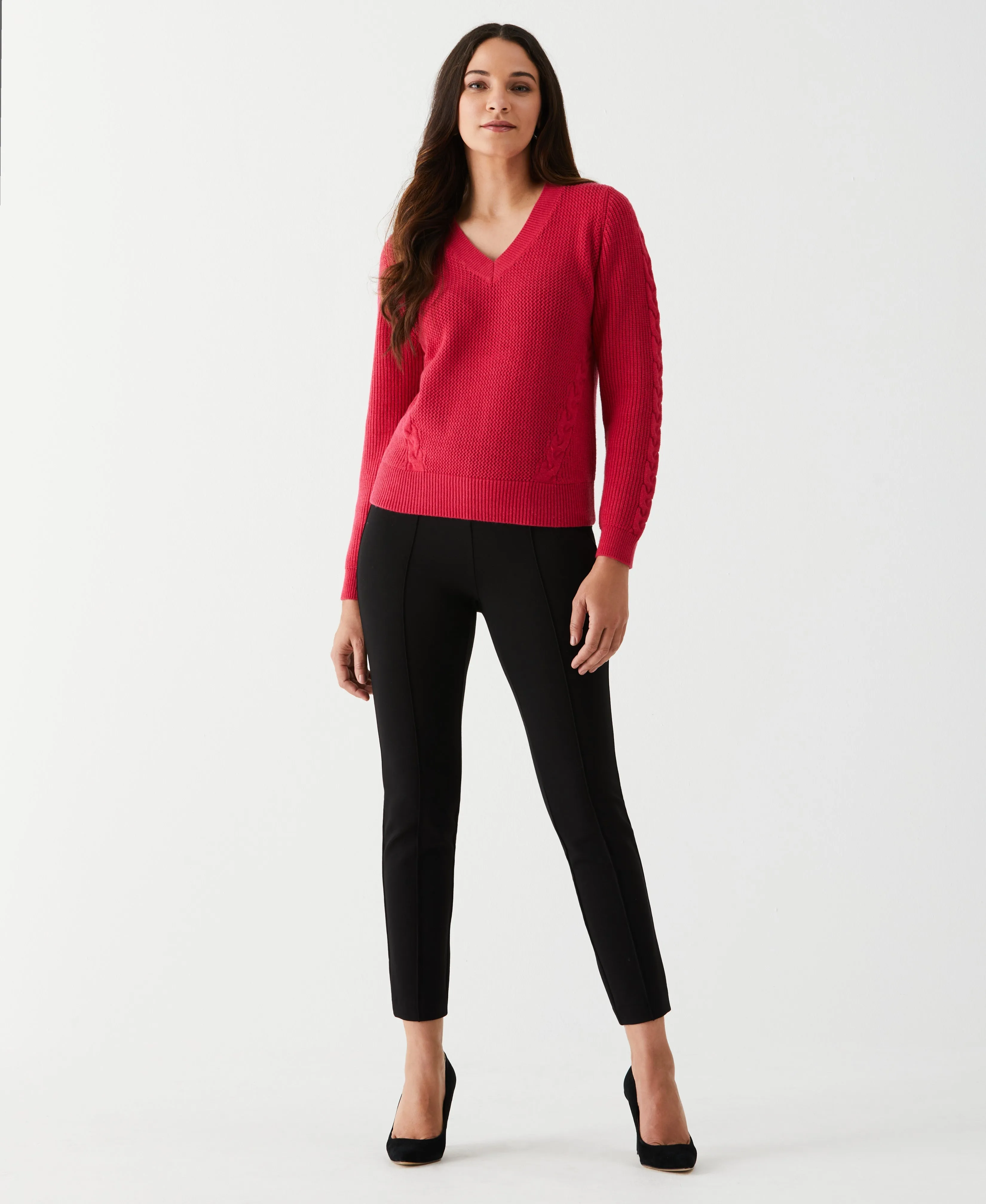 Cable Knit V-Neck Sweater MultiDirectionalStretch