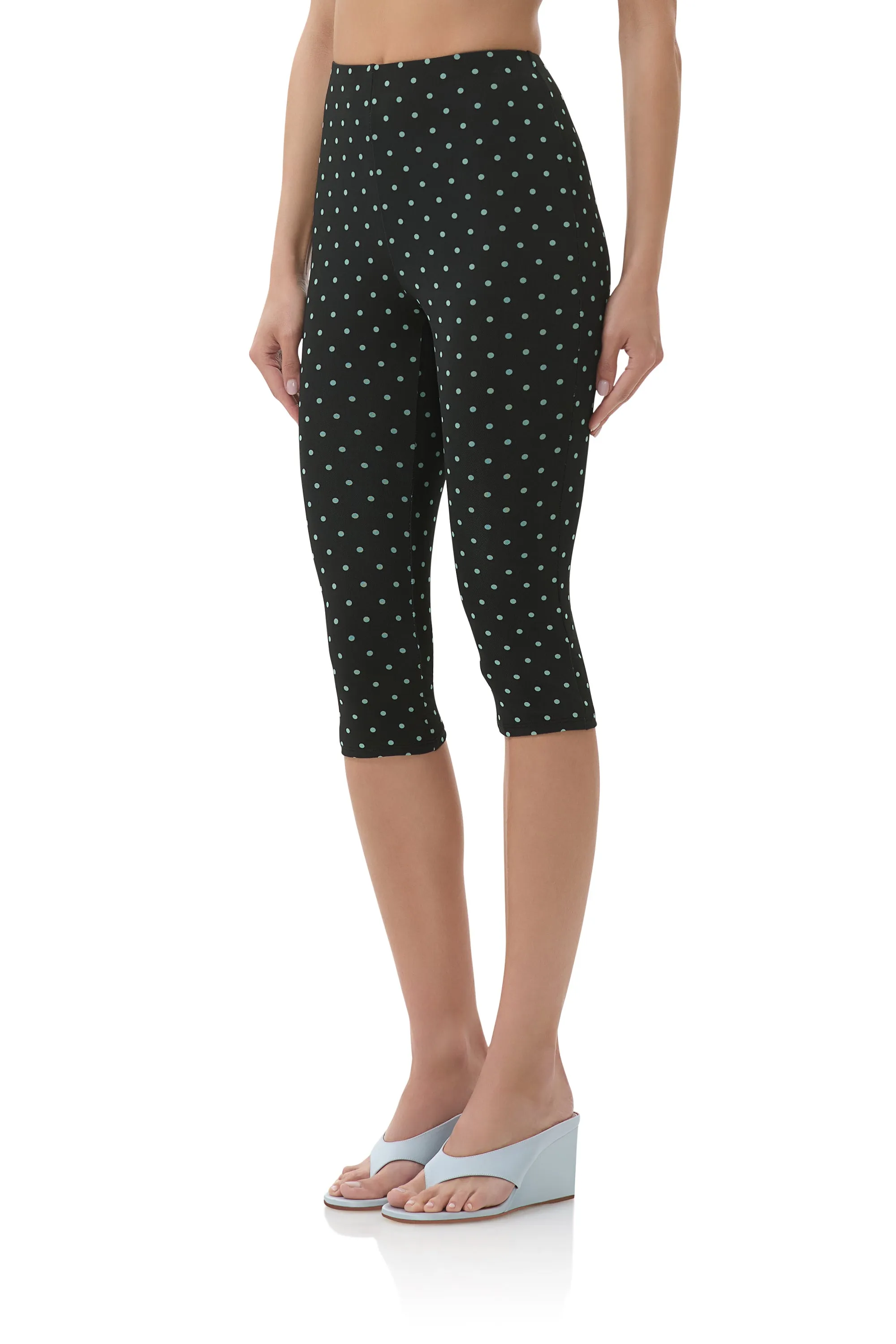 Low Bulk Material FunctionalZipper Gianna Capri Pant - Aqua Dot