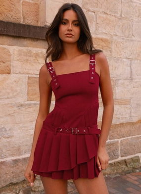 Uma Mini Dress - Cherry Red Flowy Drape Hidden pockets