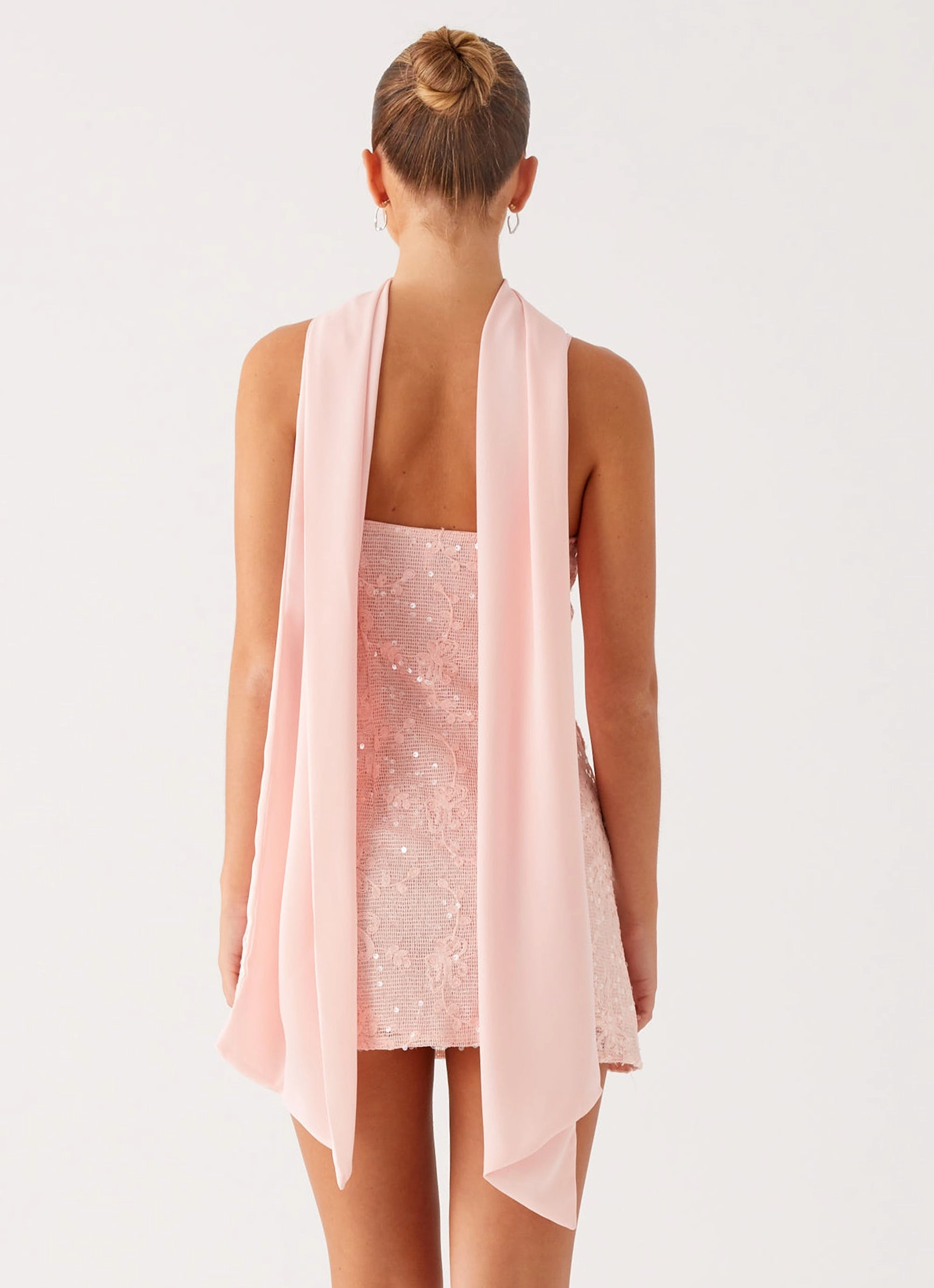 Twist Front Sporty Casual Vision Sequin Mini Dress - Pink