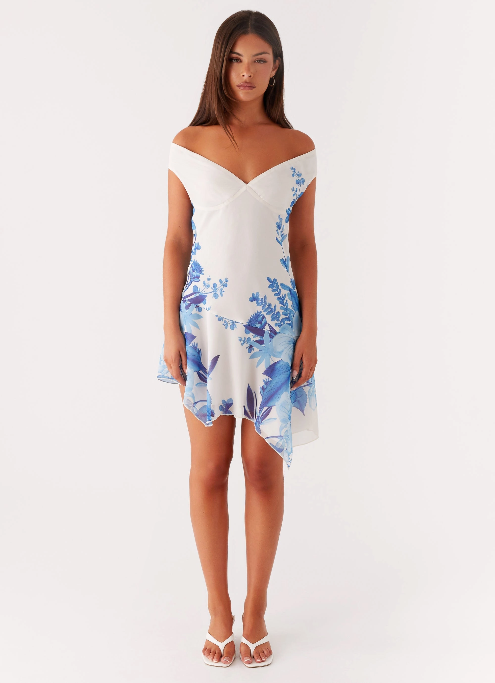 Fresh Aesthetic Low Maintenance Fabric Alma Mini Dress - Blue Floral Print