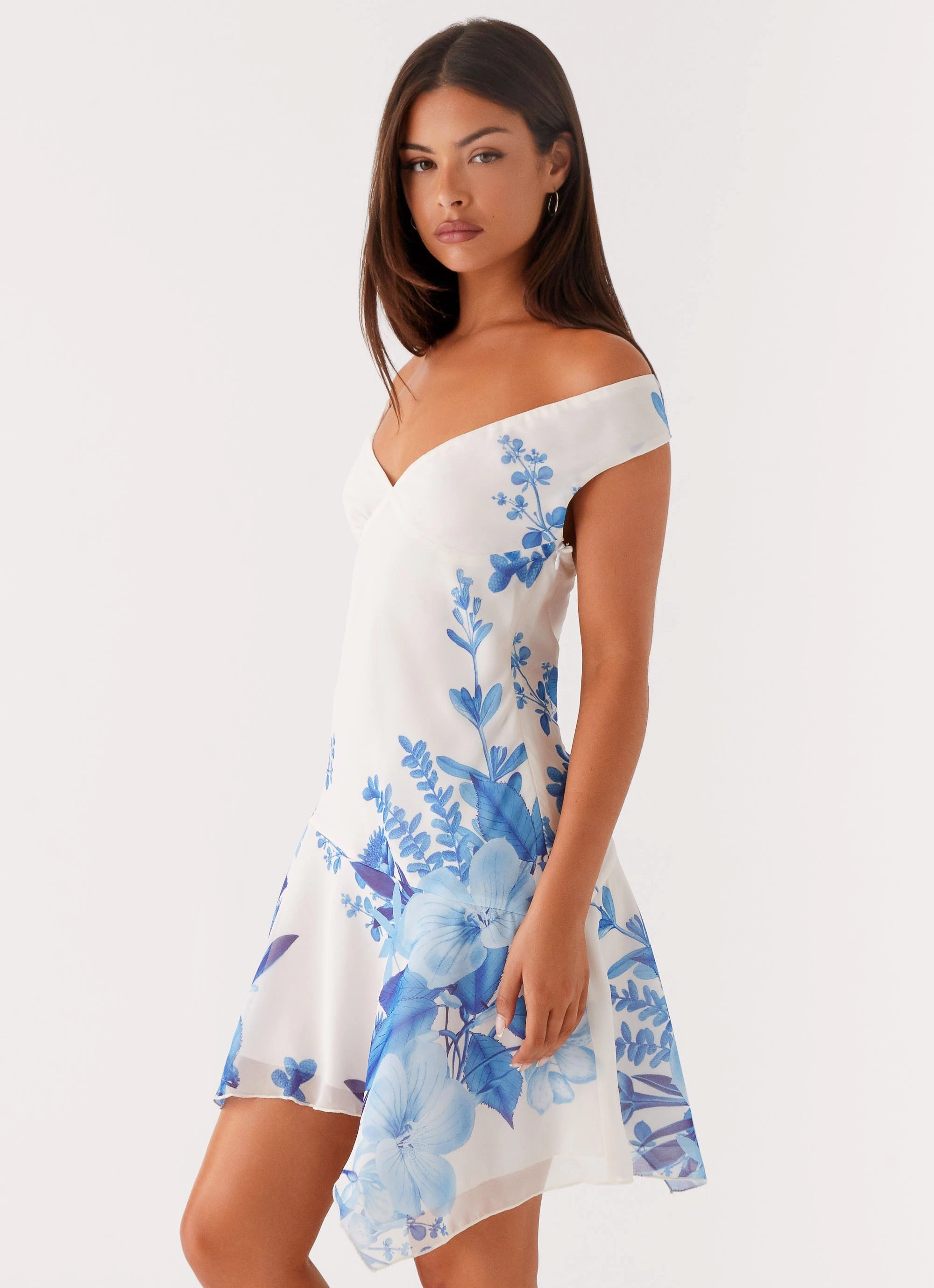 wrap waist Alma Mini Dress - Blue Floral Print