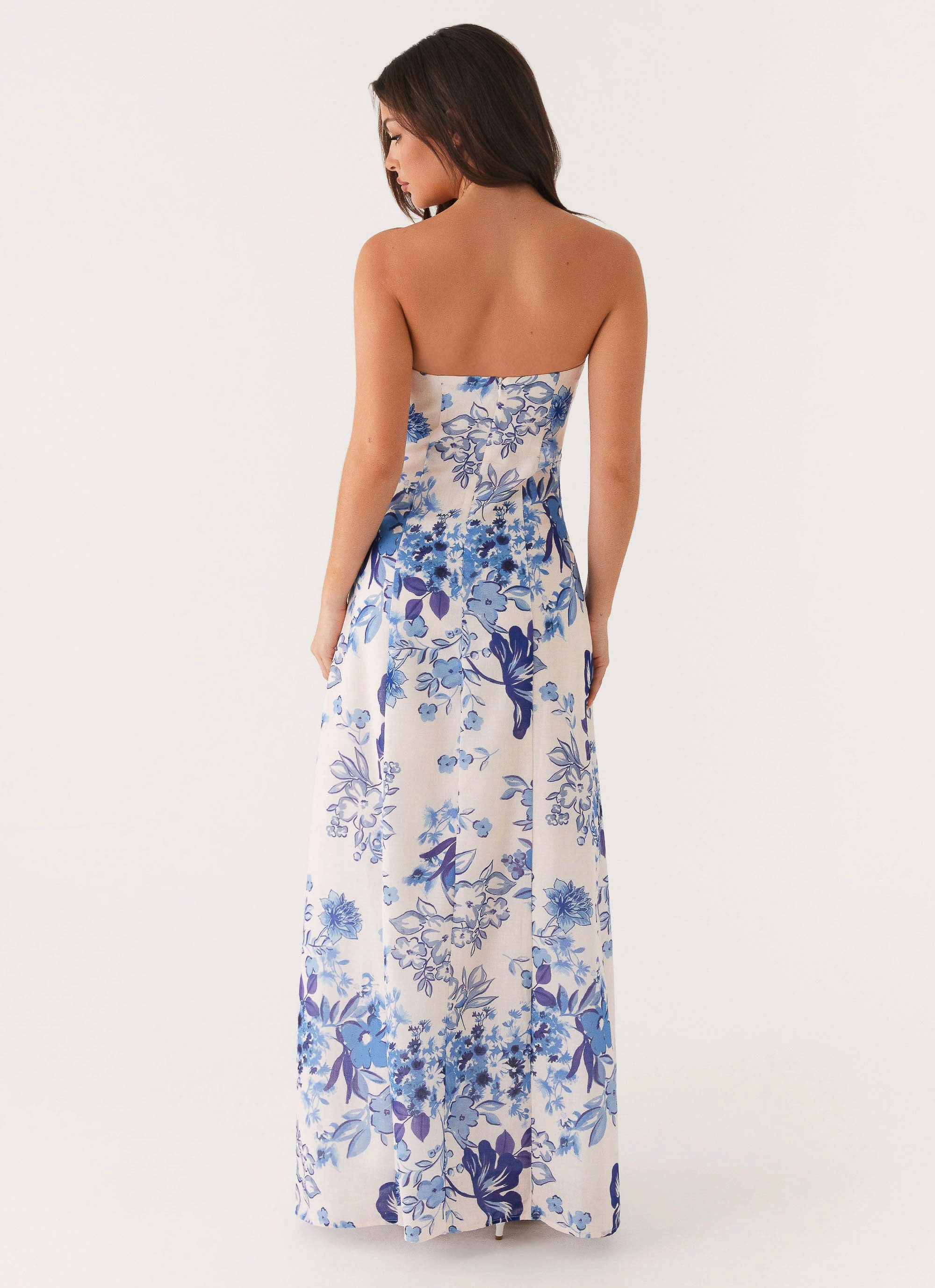 Sophisticated and Relaxed Casual Style Wear Tayla Linen Maxi Dress - Serene Sky Floral